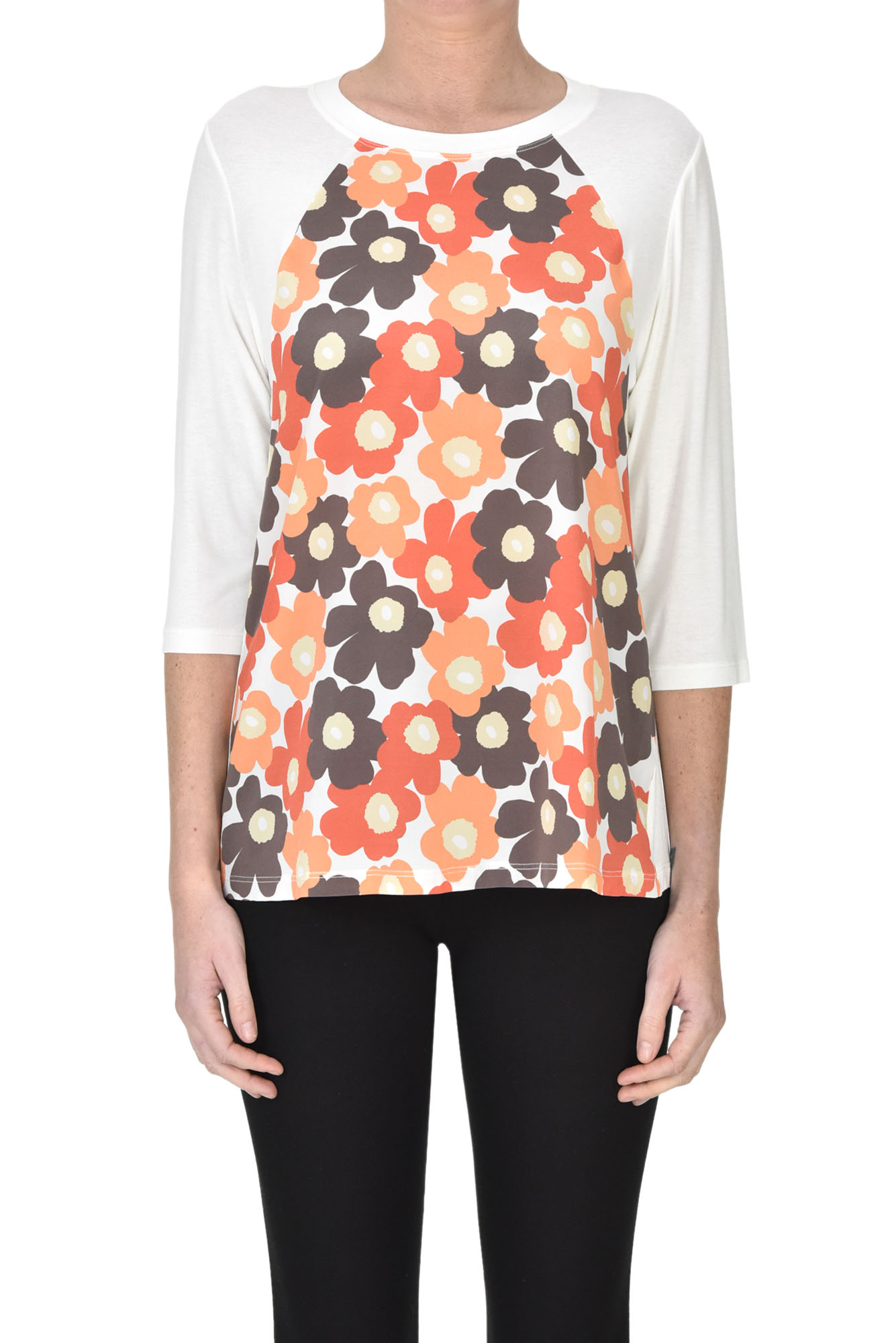 Shop Why Ci Flower Print T-shirt In White