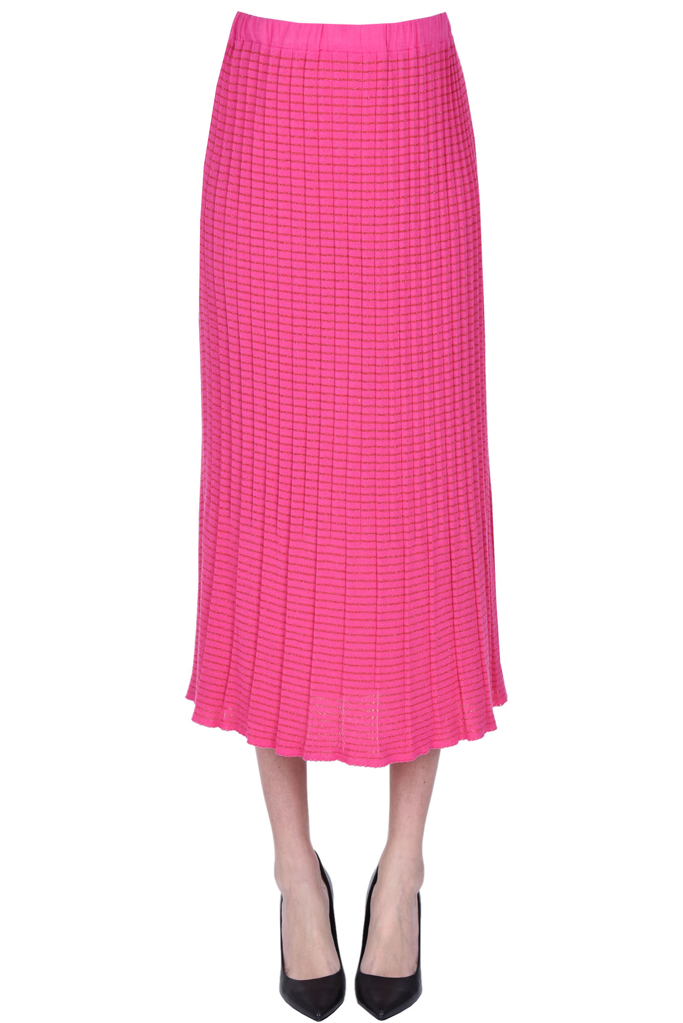 Shop Chiara Bertani Pleated Knit Skirt In Fuxia