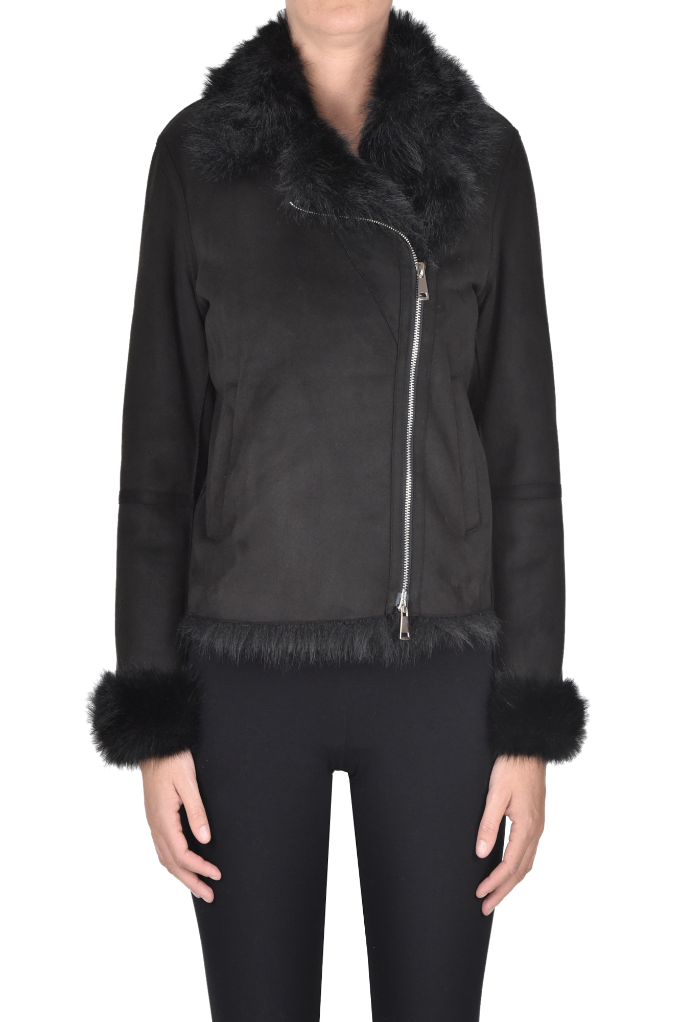 Betta Corradi Biker Style Eco-suede Jacket In Black