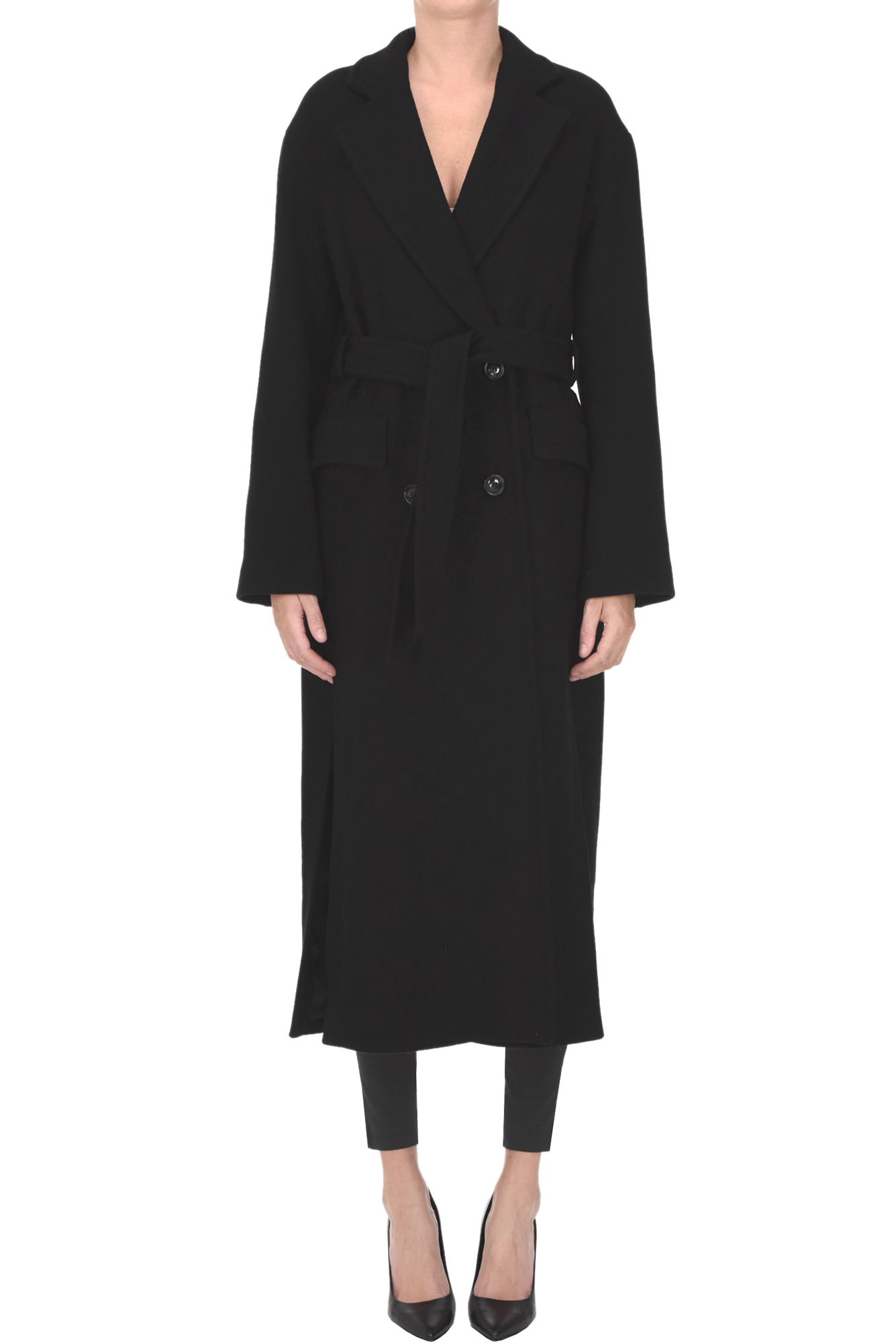 Pinko Giacomo Double-breasted Coat In Black