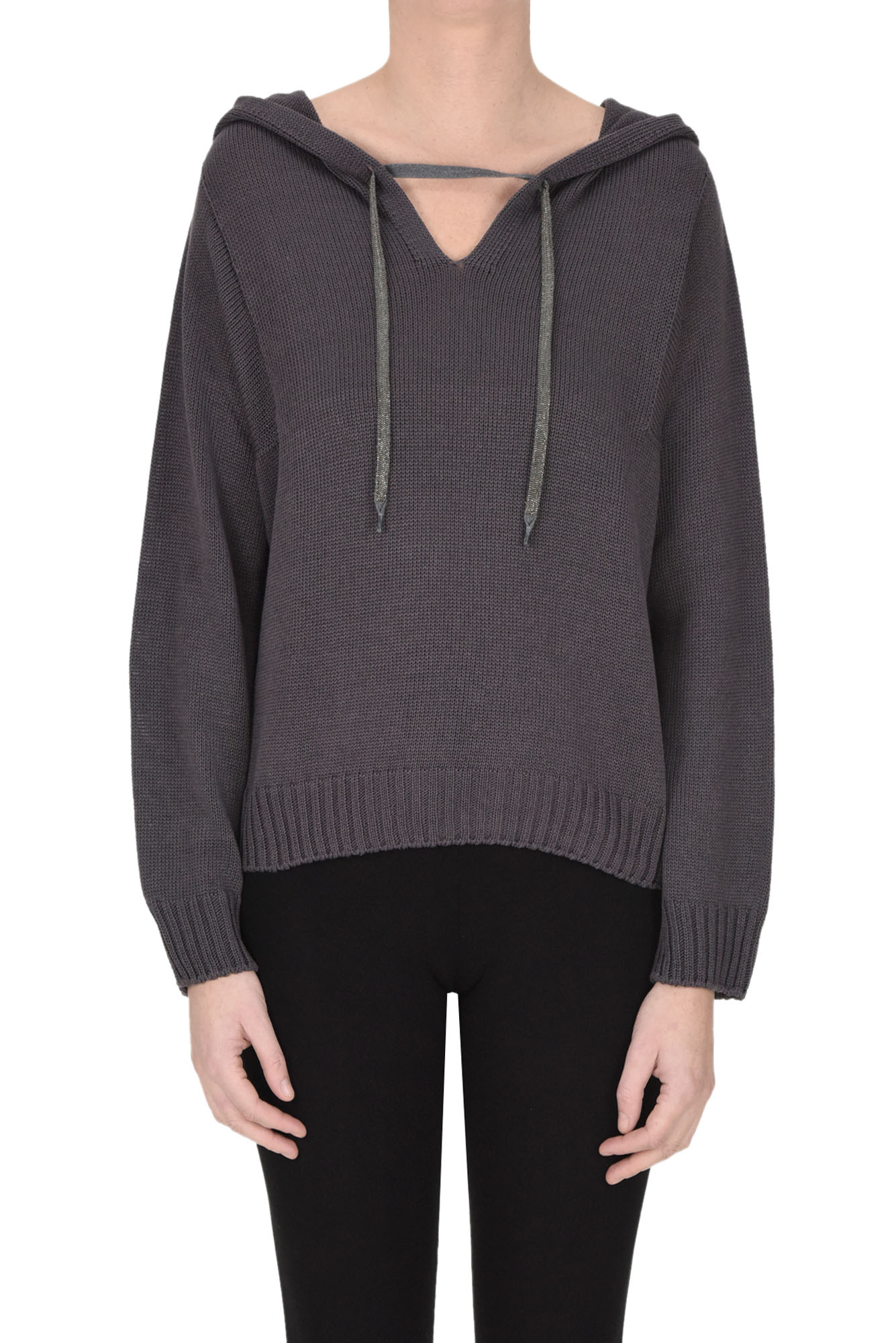 Shop Fabiana Filippi Hooded Pullover In Charcoal