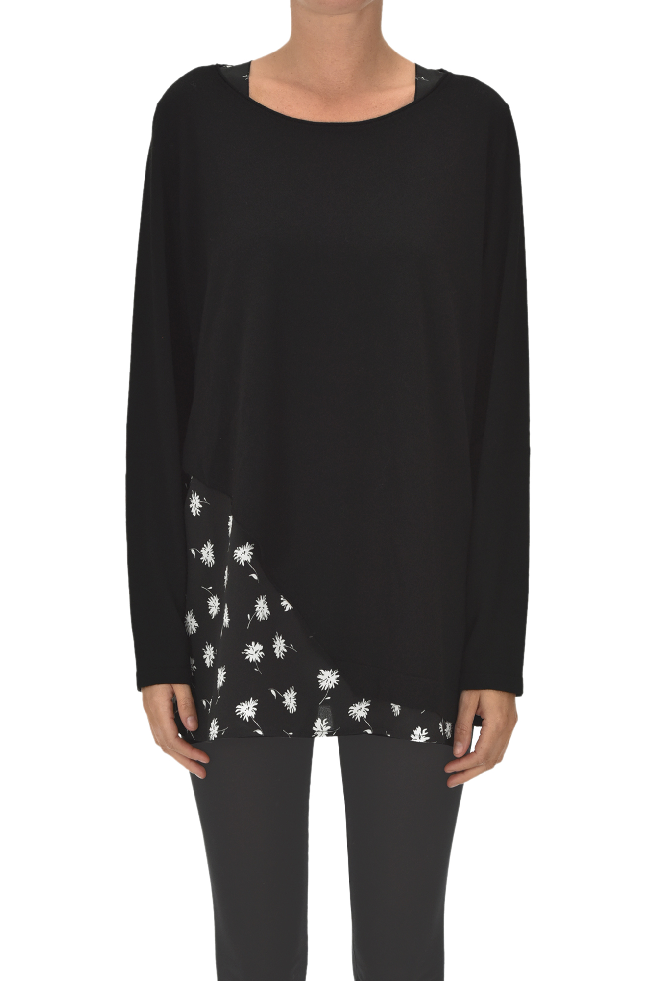 Pullover con inserto in crepè