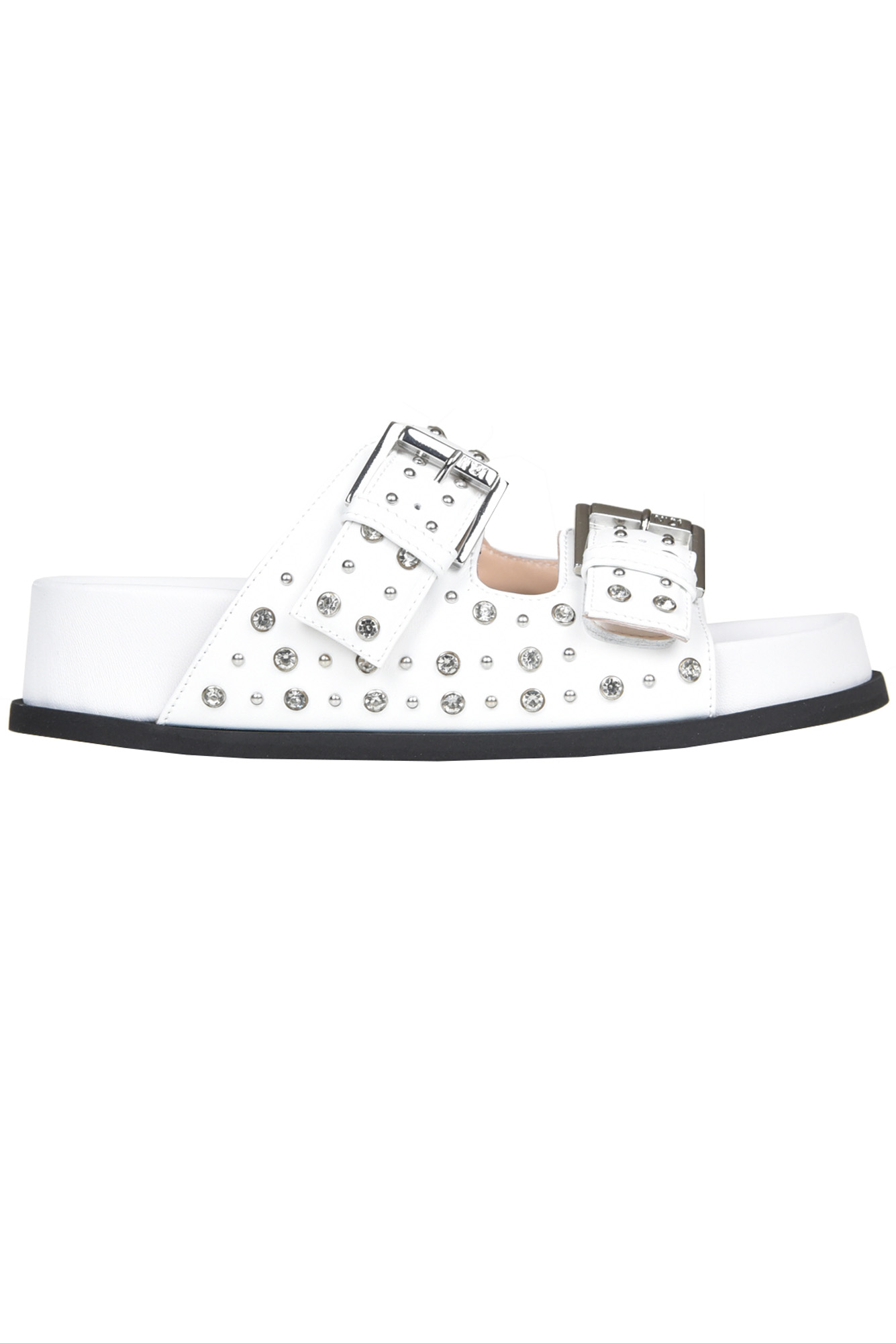 N°21 Crystal-embellished Double-strap Slides In White
