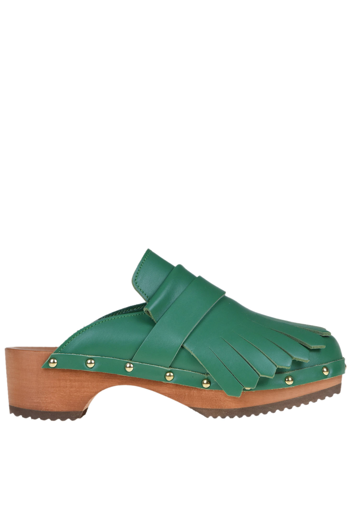 Shop Ennequadro Fringed Leather Clogs In Emerald Green