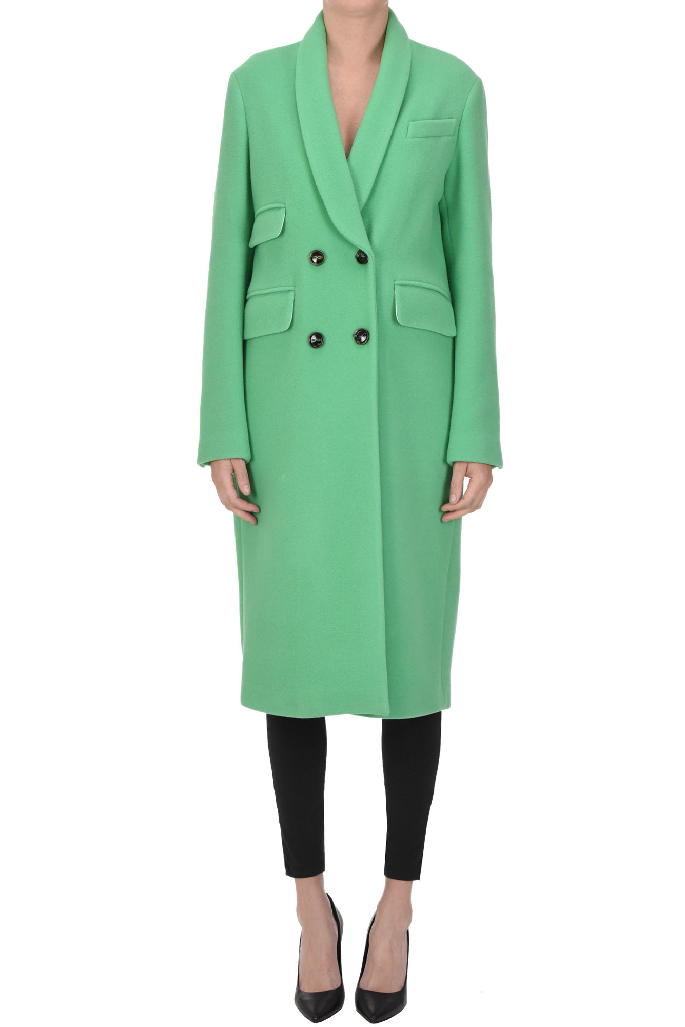 Alysi Double-breasted Long Coat In Spring Green