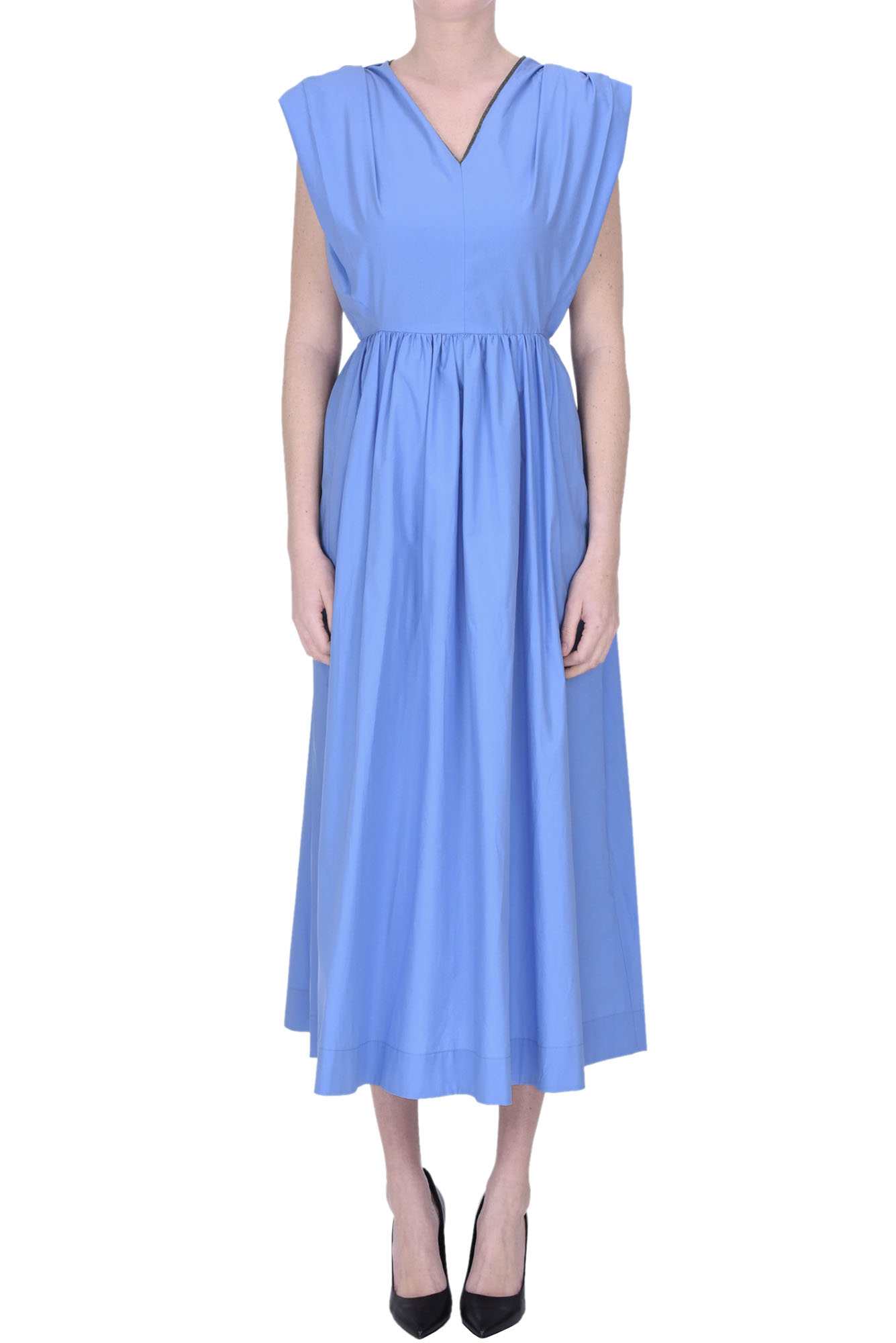 Shop Fabiana Filippi Cotton Midi Dress In Cornflower Blue