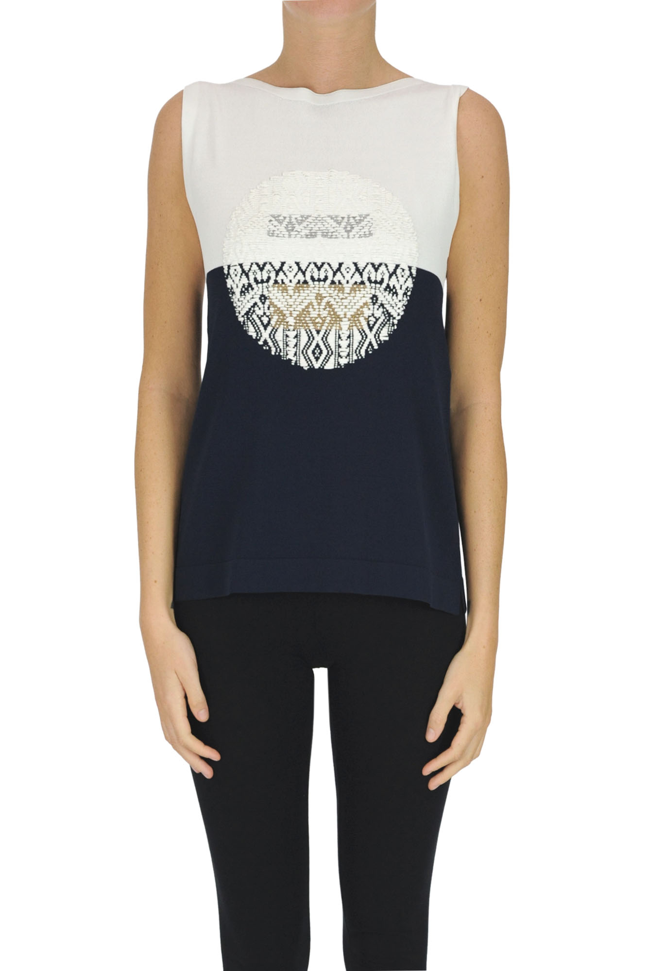 D-exterior Embroidered Top In Navy Blue