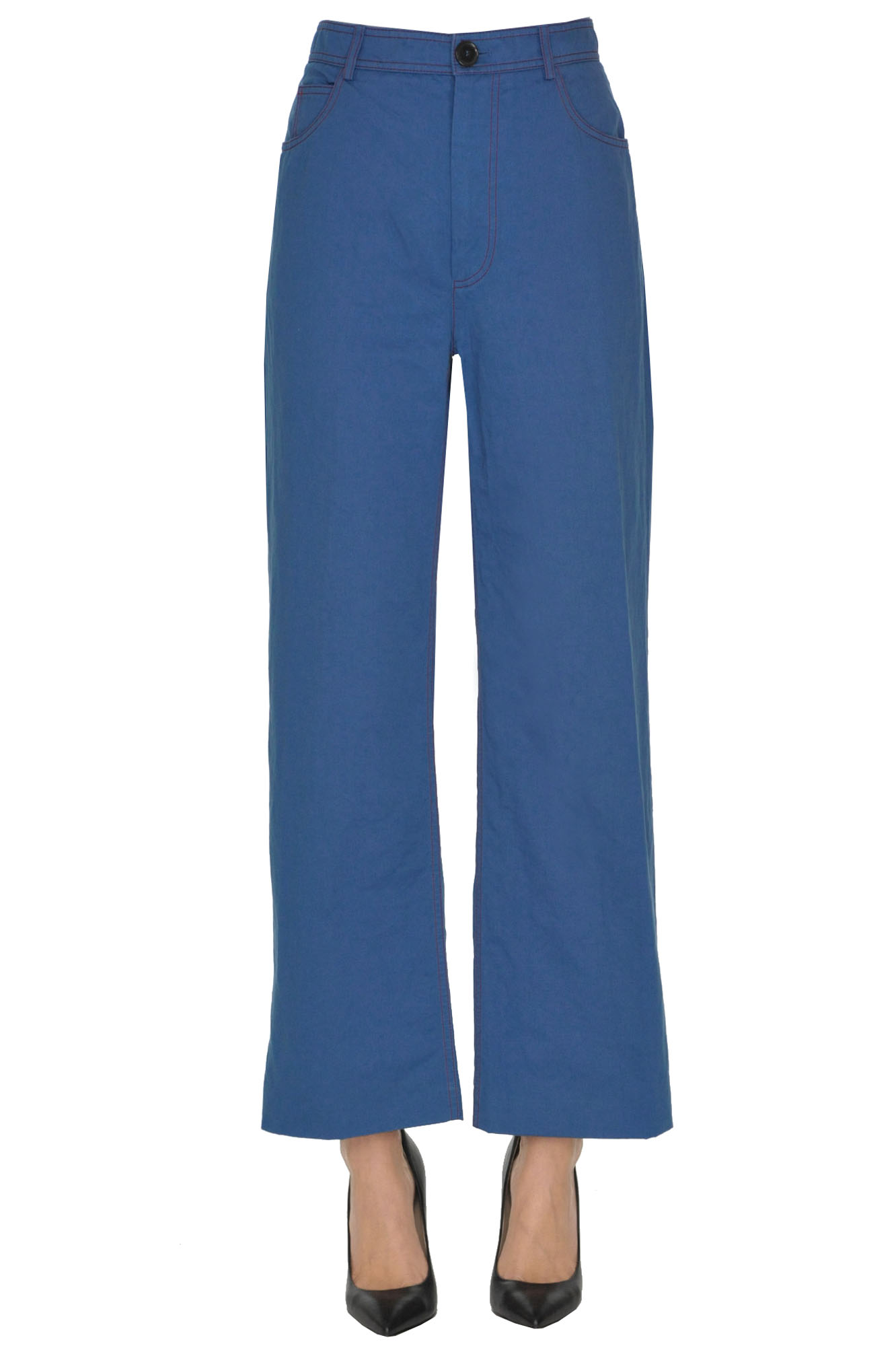 Marni Cotton And Linen Trousers In Blue