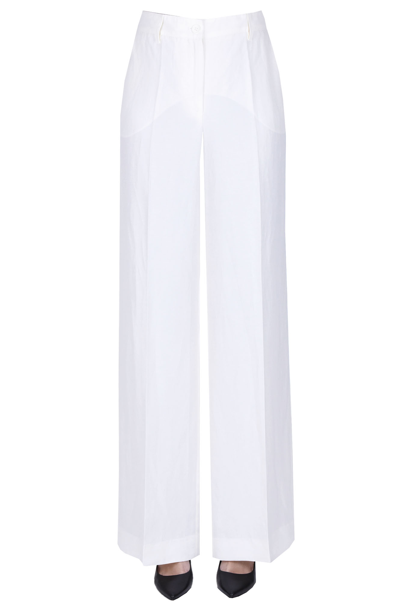 Shop P.a.r.o.s.h Wide Leg Trousers In Ivory