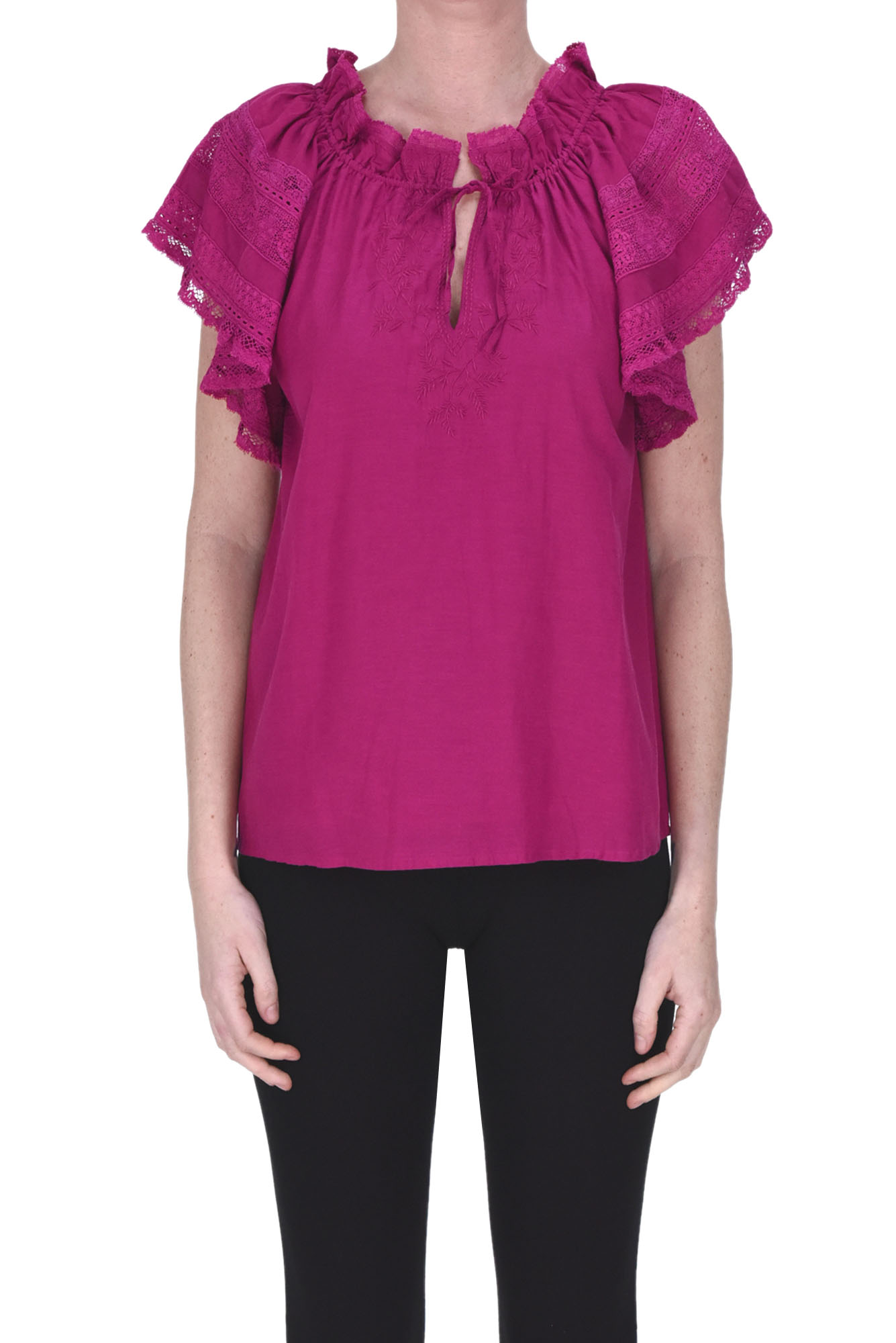 Shop Vanessa Bruno Embroidered Blouse In Fuxia