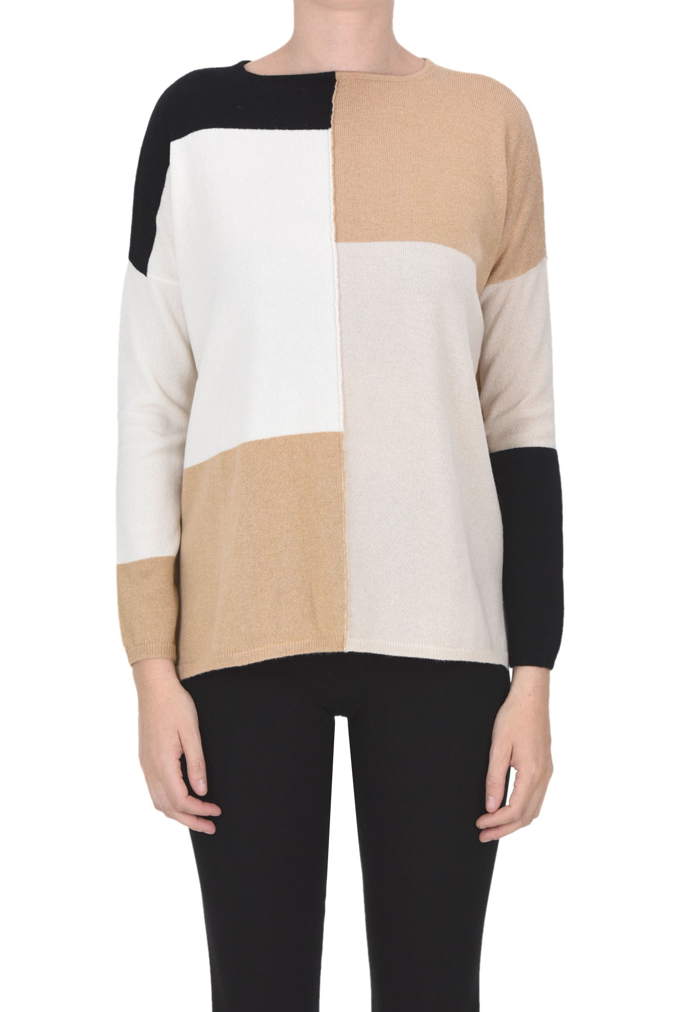 Shop Anneclaire Color Block Cashmere Pullover In Multicoloured