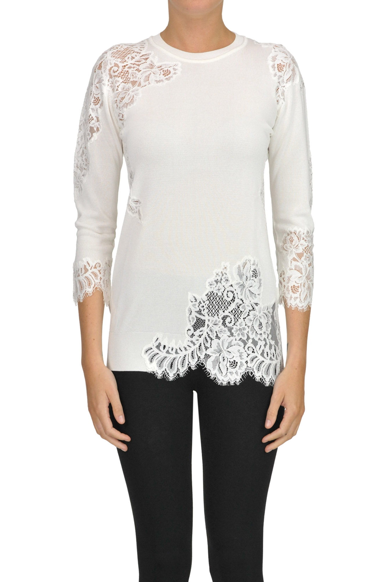 Ermanno Scervino Lace Inserts Pullover In Ivory