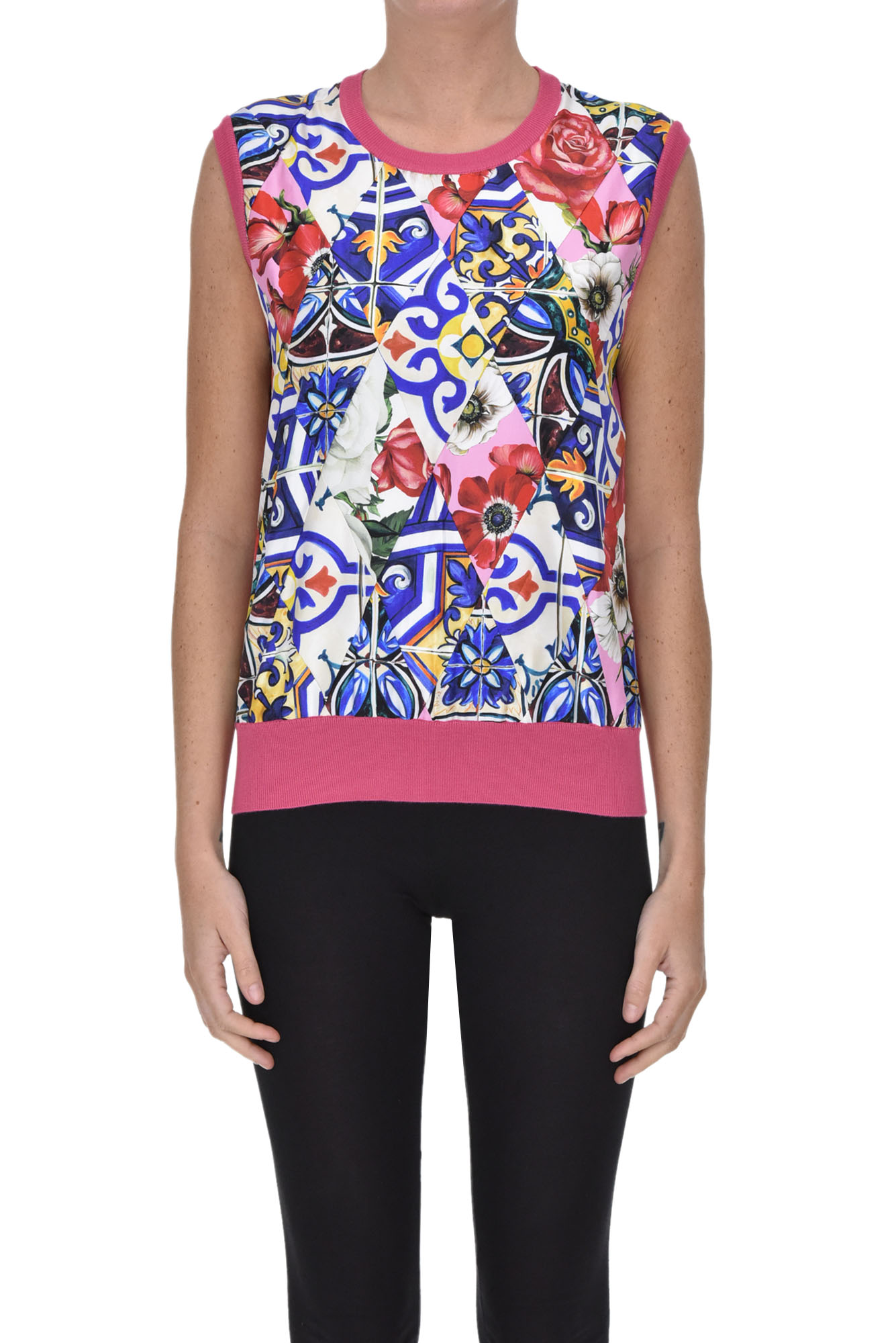 Printed silk and cashmere top