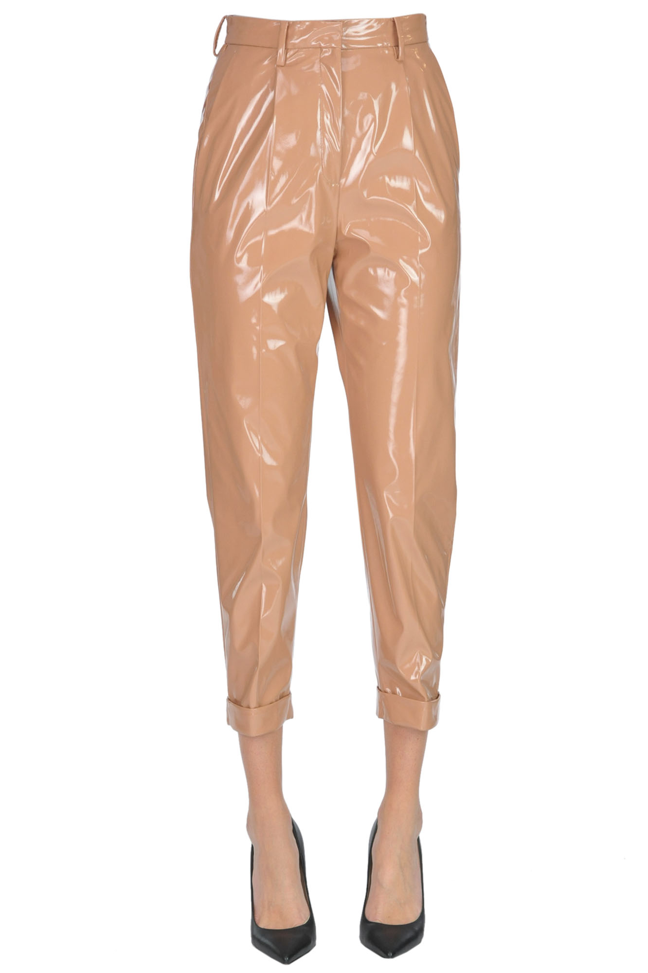 N°21 Cropped Vinyl Trousers In Cipria