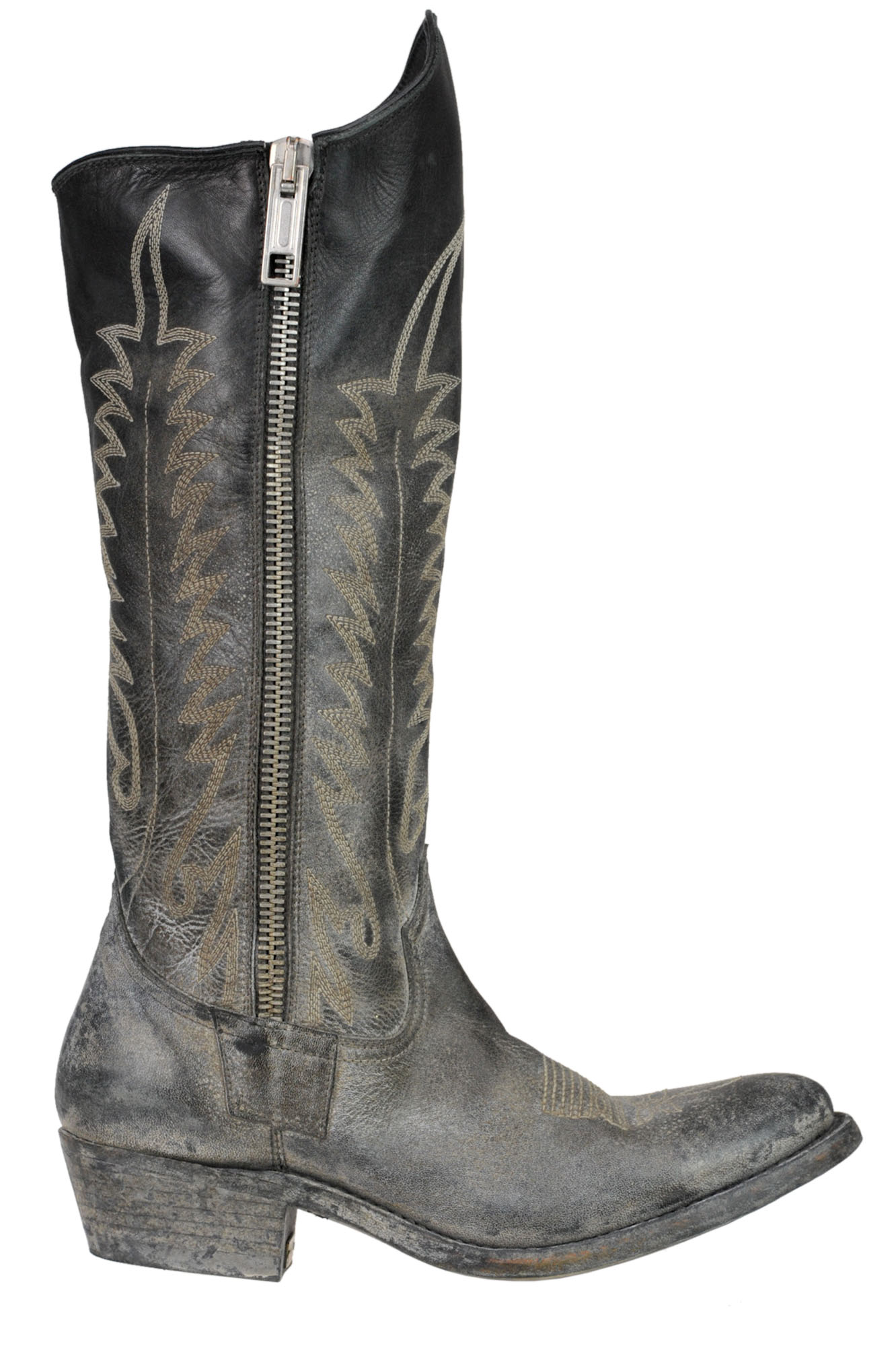 Golden Goose Old-looking Leather Effect Texan Boots In Black