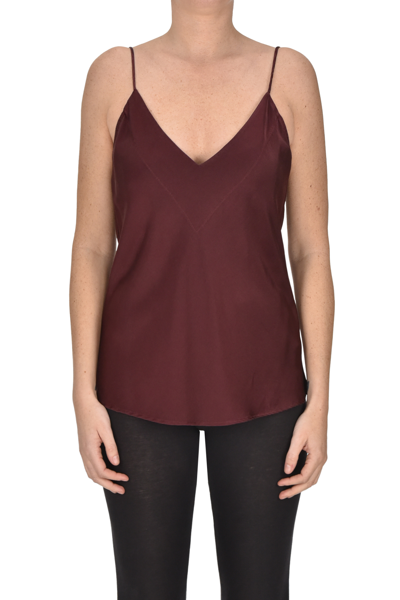 Forte Forte V-neck Silk Satin Top In Brown