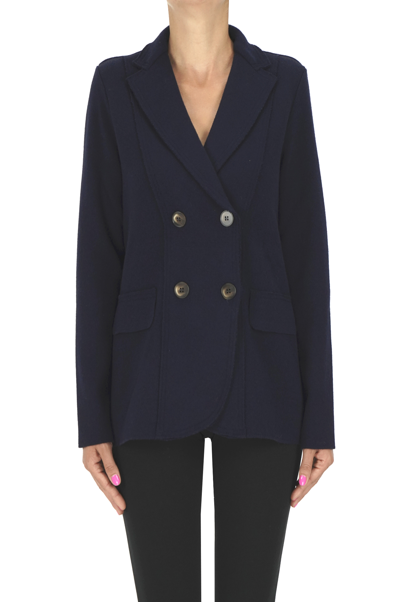 Base Milano Double-breasted Cardigan Jacket In Blue