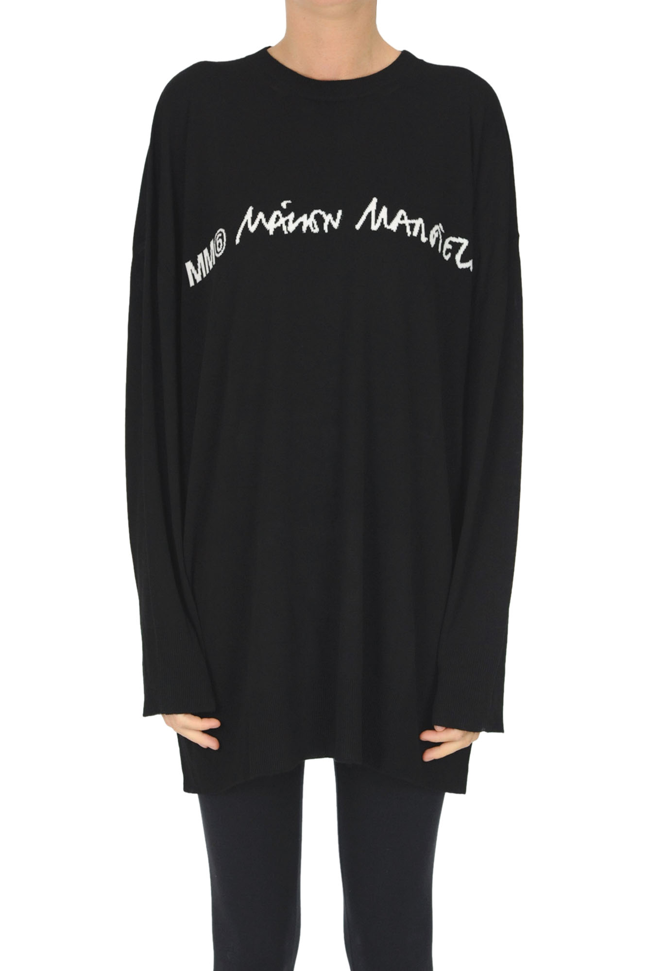 Mm6 Maison Margiela Oversized Designer Logo Pullover In Black