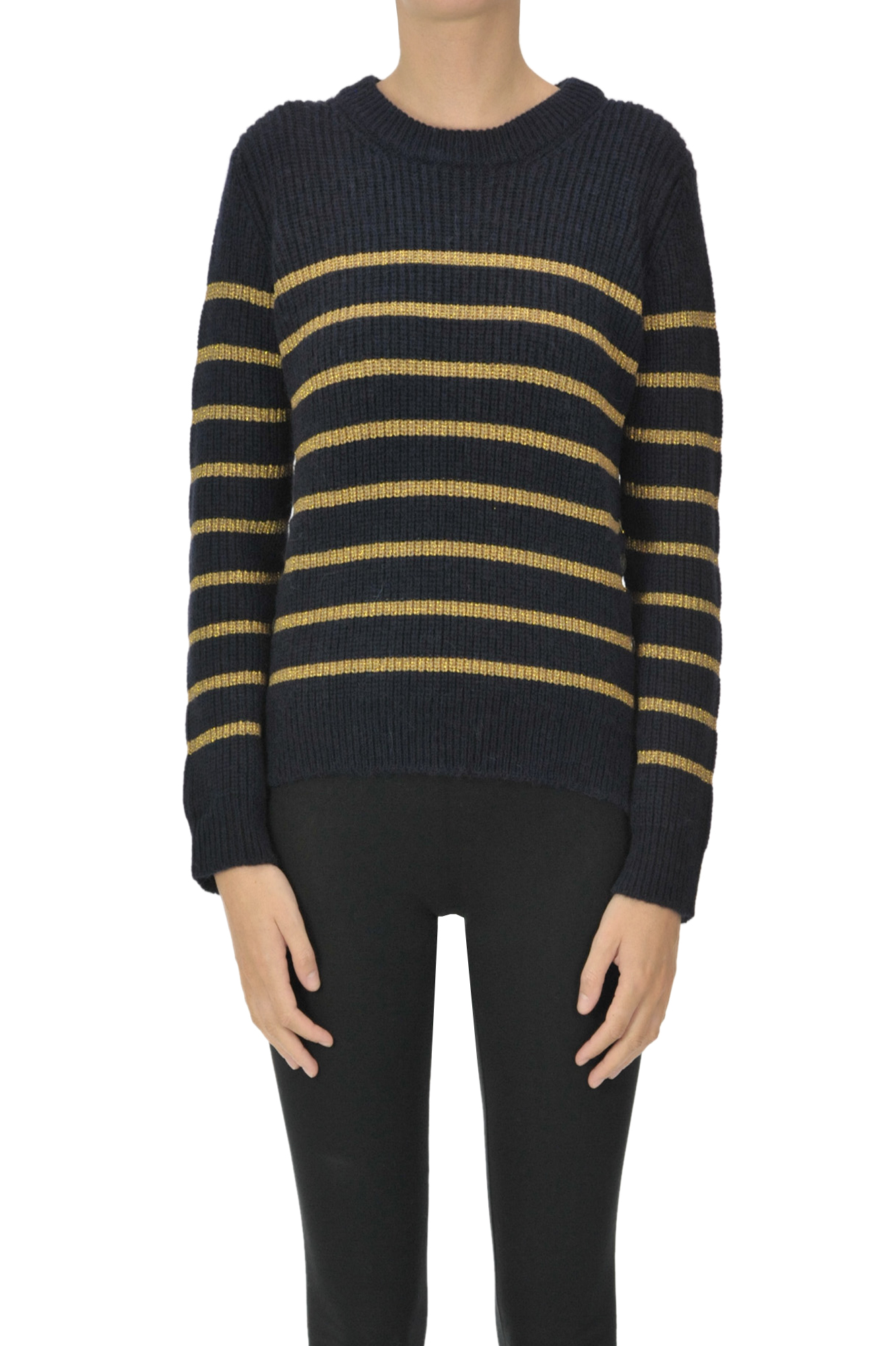 Twinset Milano Striped Ribbed Knit Pullover In Navy Blue