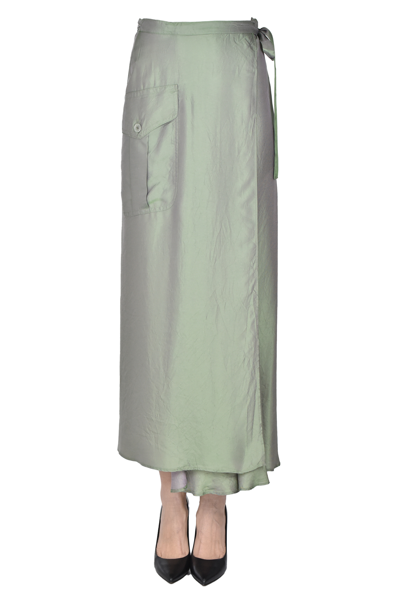 Aspesi Iridescent Fabric Wraparound Skirt In Green