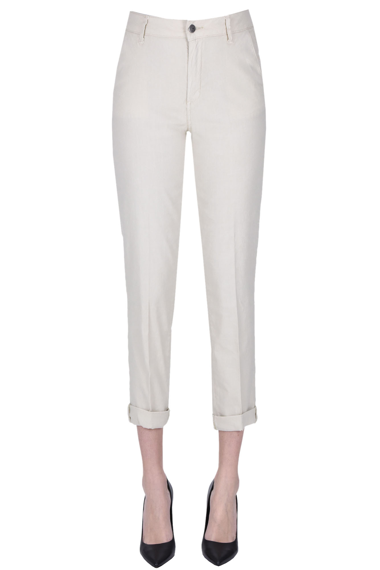Shop Cigala's Linen And Cotton Chino Trousers In Beige