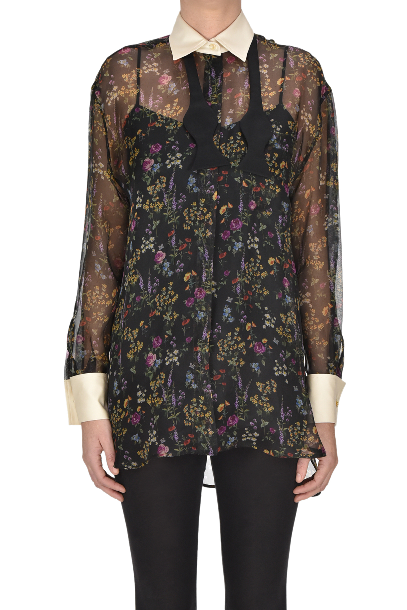 Max Mara Marocco Floral-print Chiffon Collared Tunic Shirt In Multicoloured