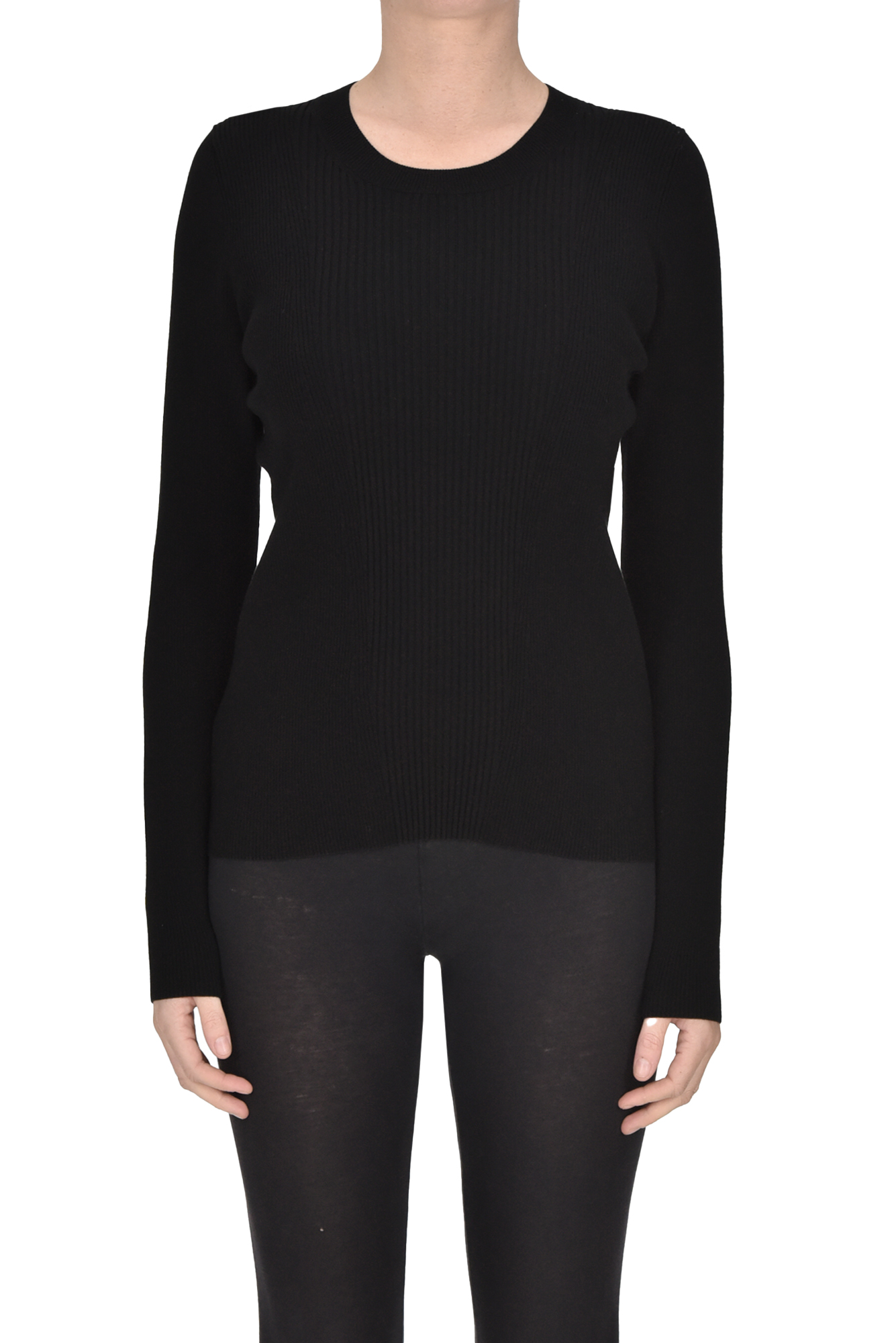 Closed Ribbed Slim Fit Pullover In Black