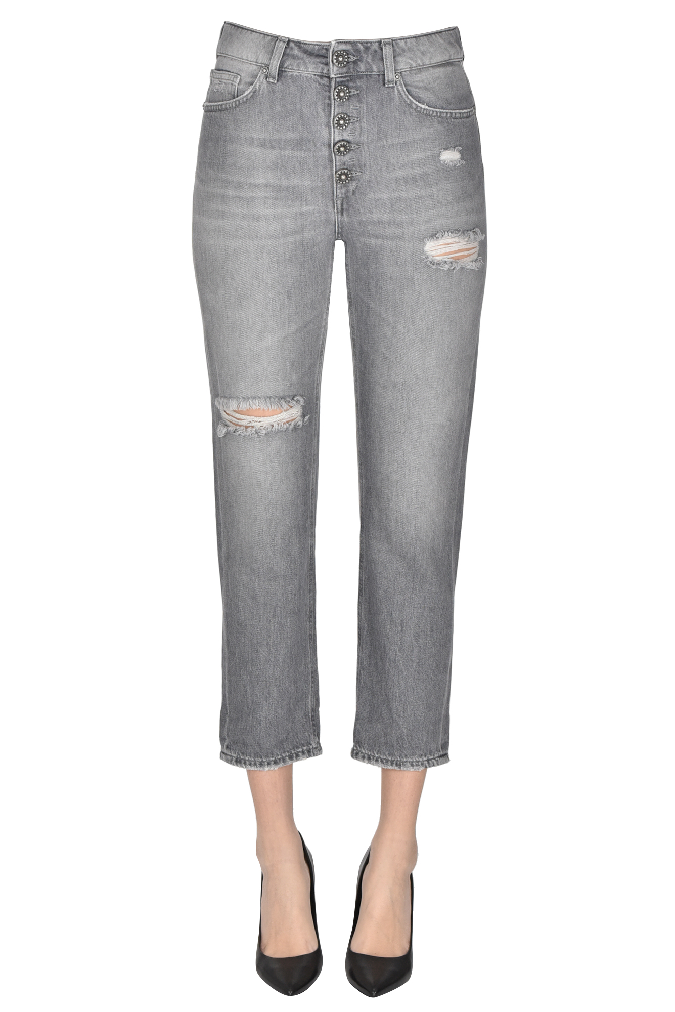 Dondup Koons Stud-embellished Jeans In Grey