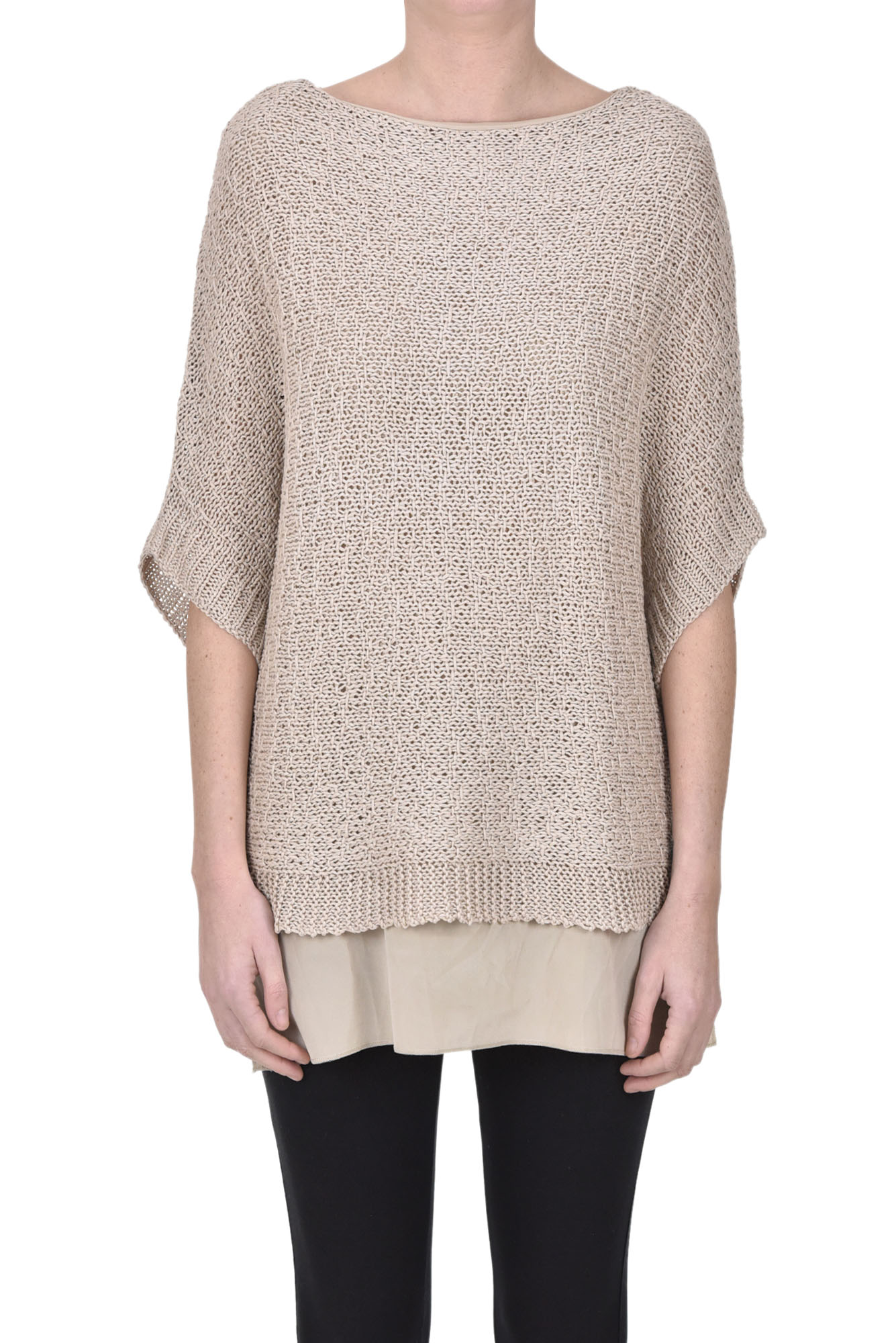 Base Milano Textured Knit Pullover In Dove-grey