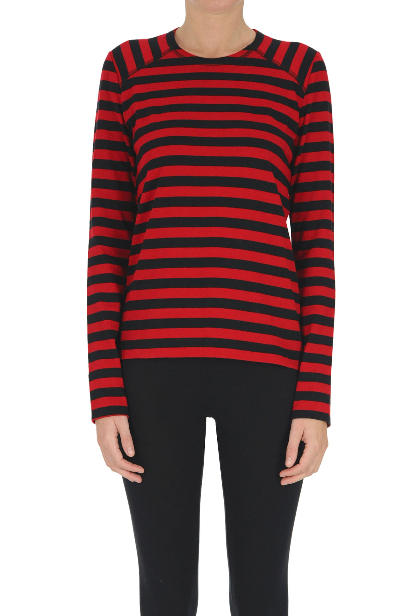 Ganni Striped T-shirt In Red