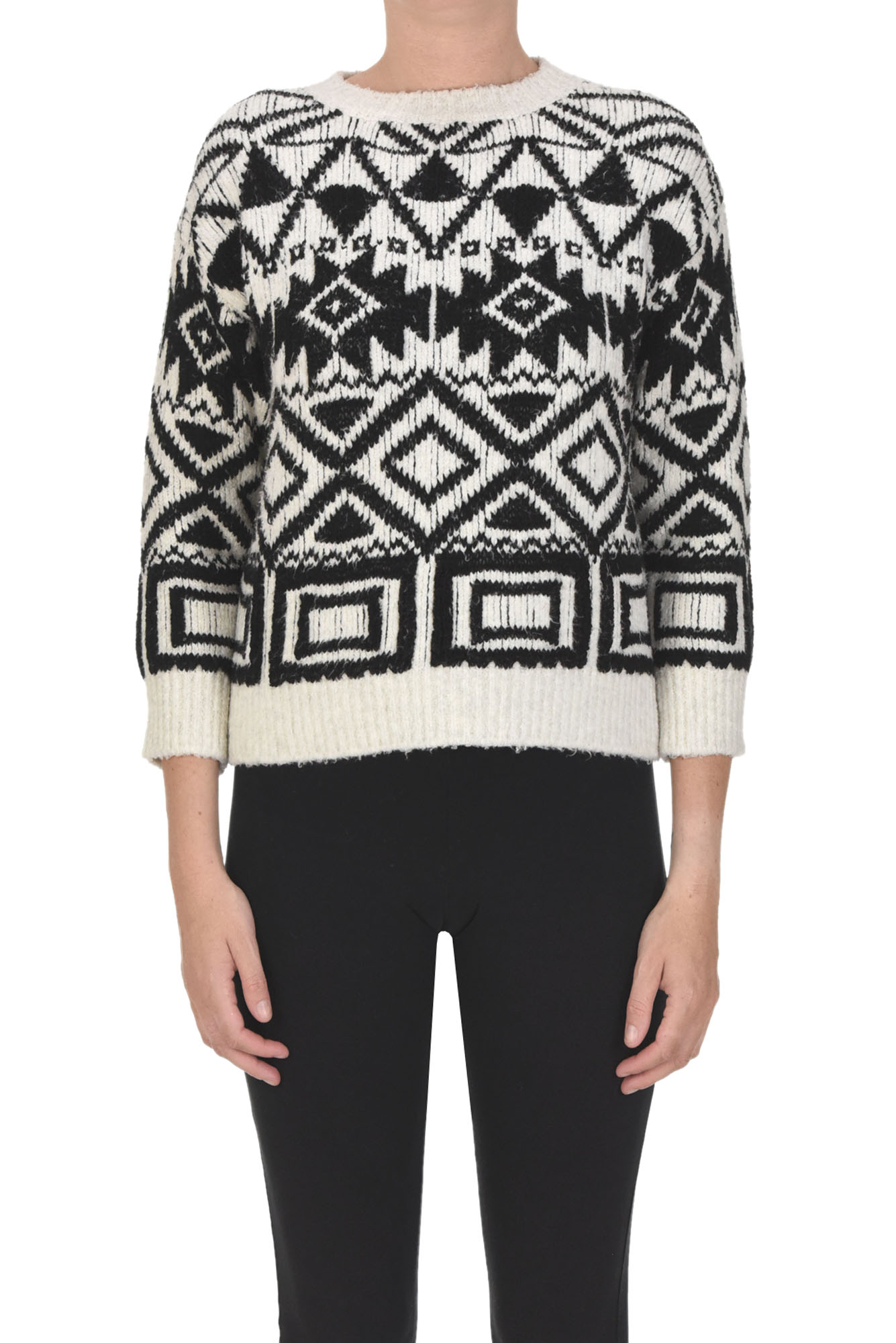 Anneclaire Jacquard Knit Pullover In Ivory