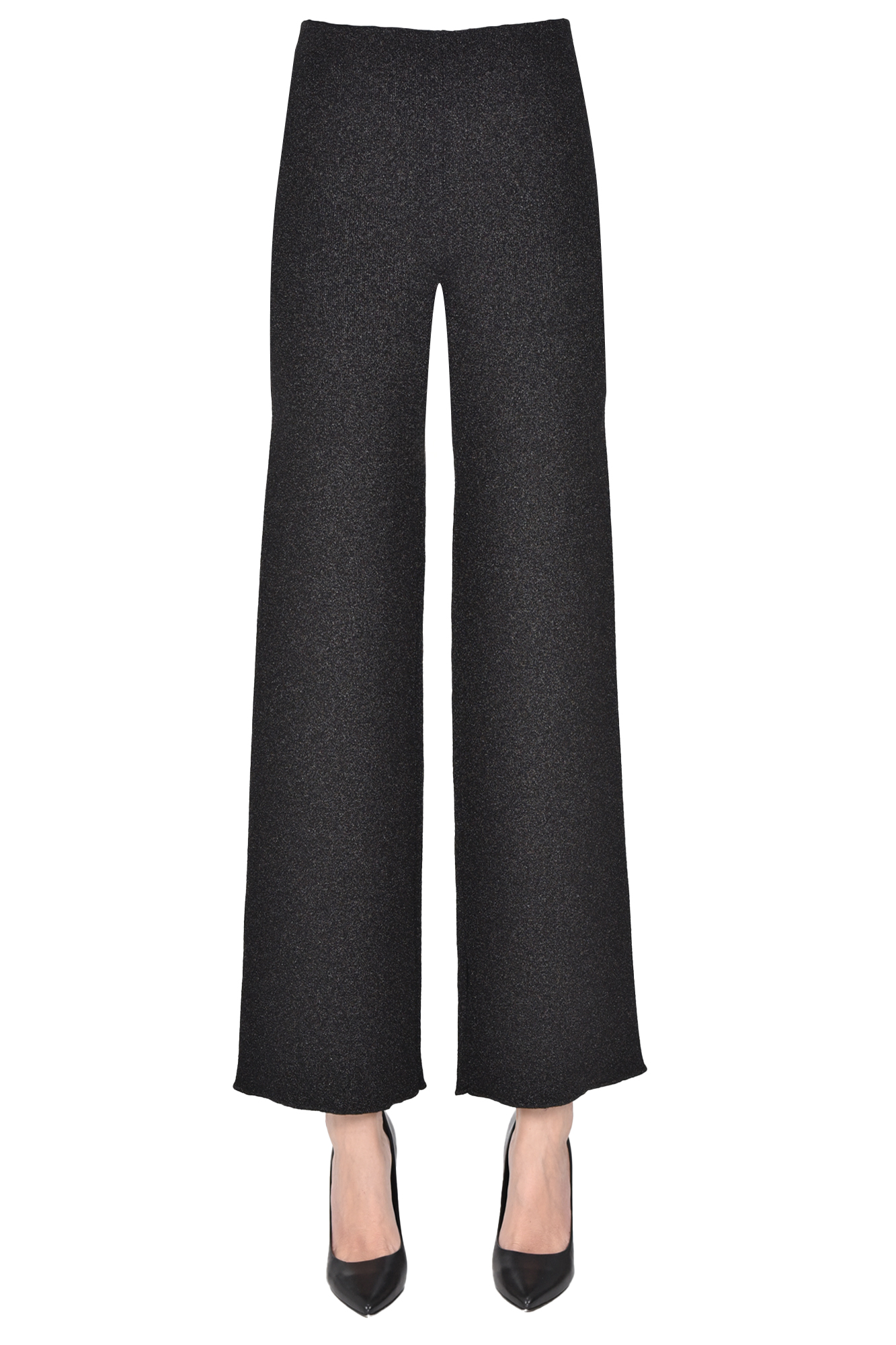 Circus Hotel Cropped Lamè Knit Trousers In Black