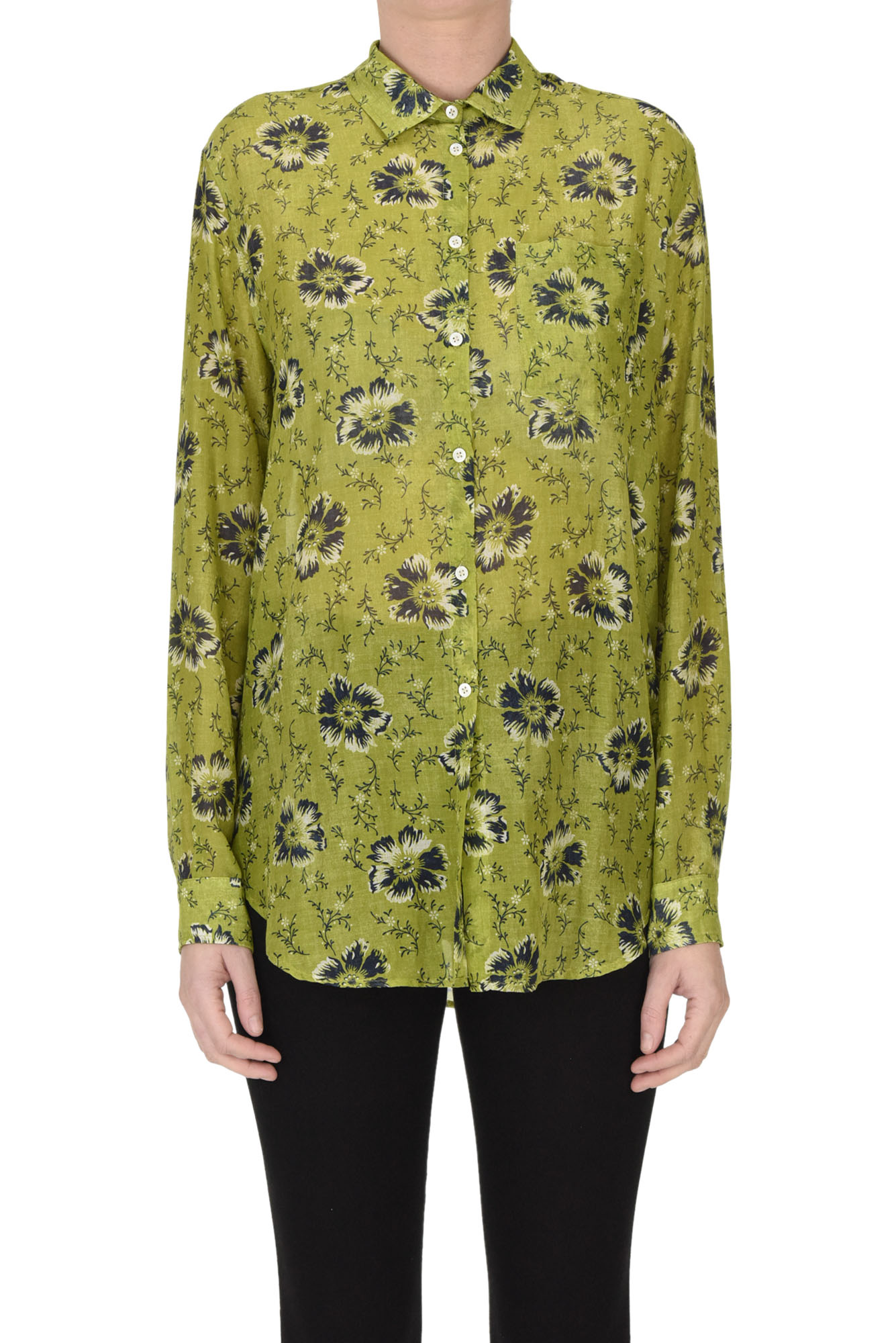 Shop Massimo Alba Printed Cotton And Silk Shirt In Green