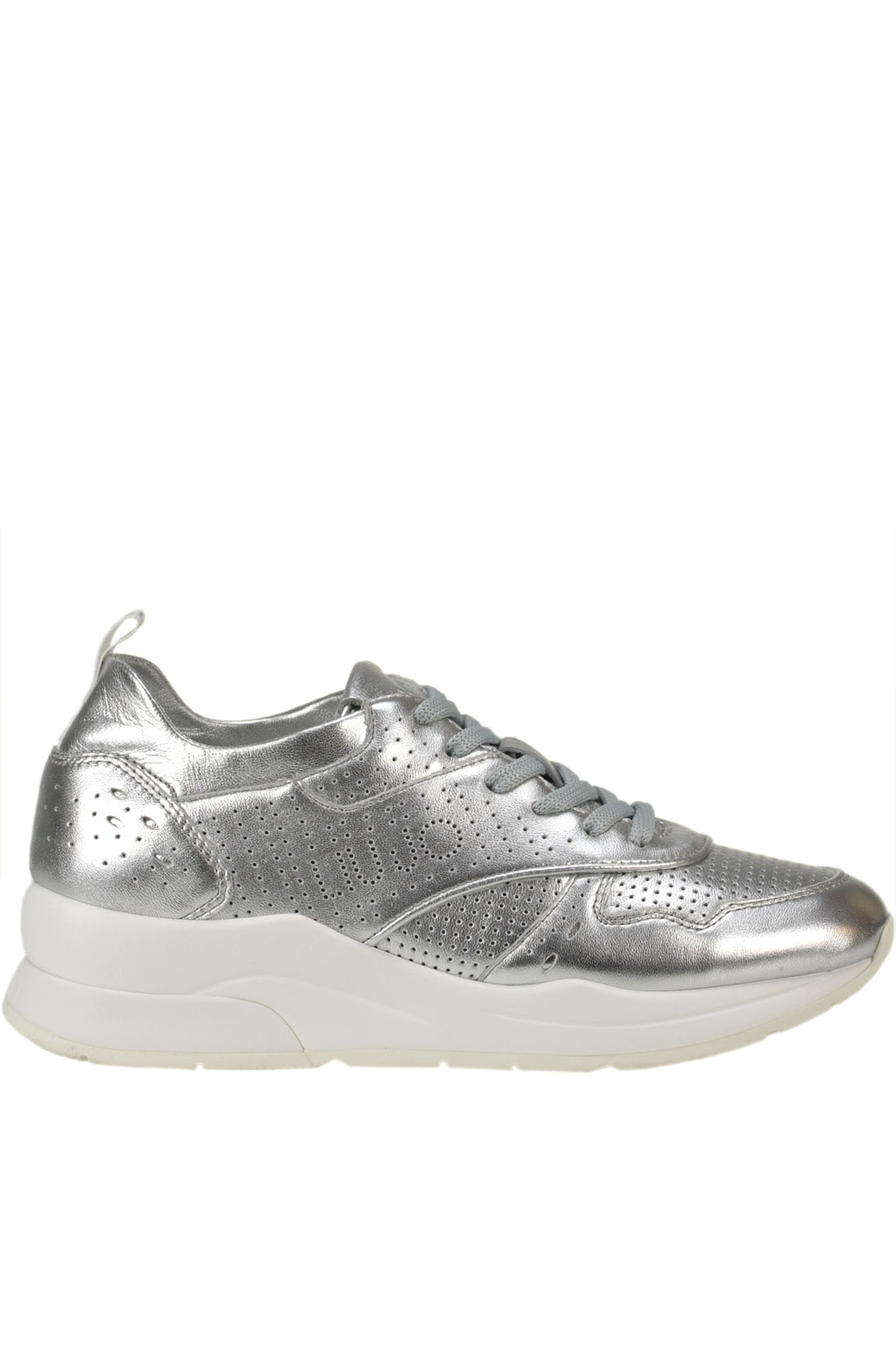 Liu •jo Karlie Metallic Effect Leather Sneakers In Silver