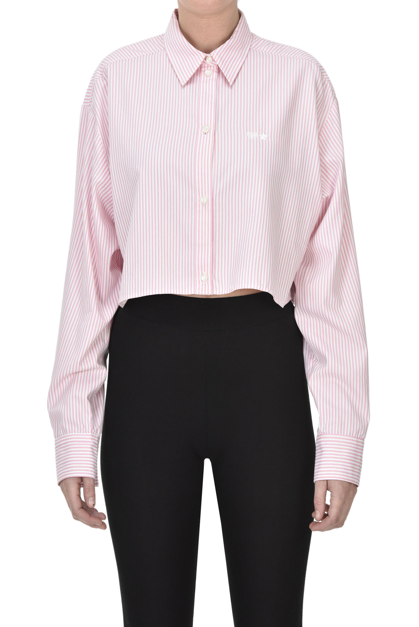 Chiara Ferragni Cropped Striped Shirt In Pink