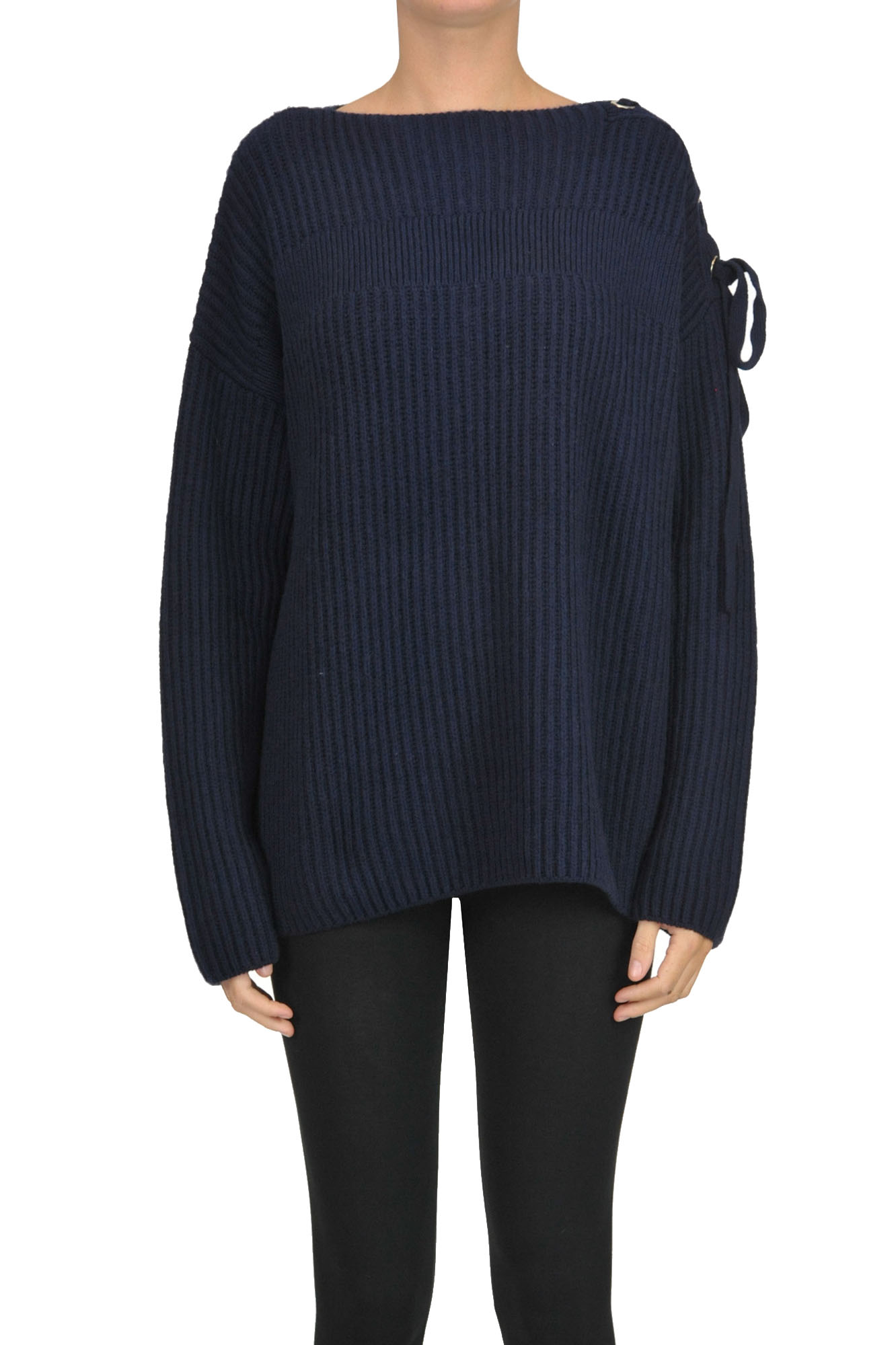 Stella Mccartney Ribbed Cashmere Knit Pullover In Navy Blue