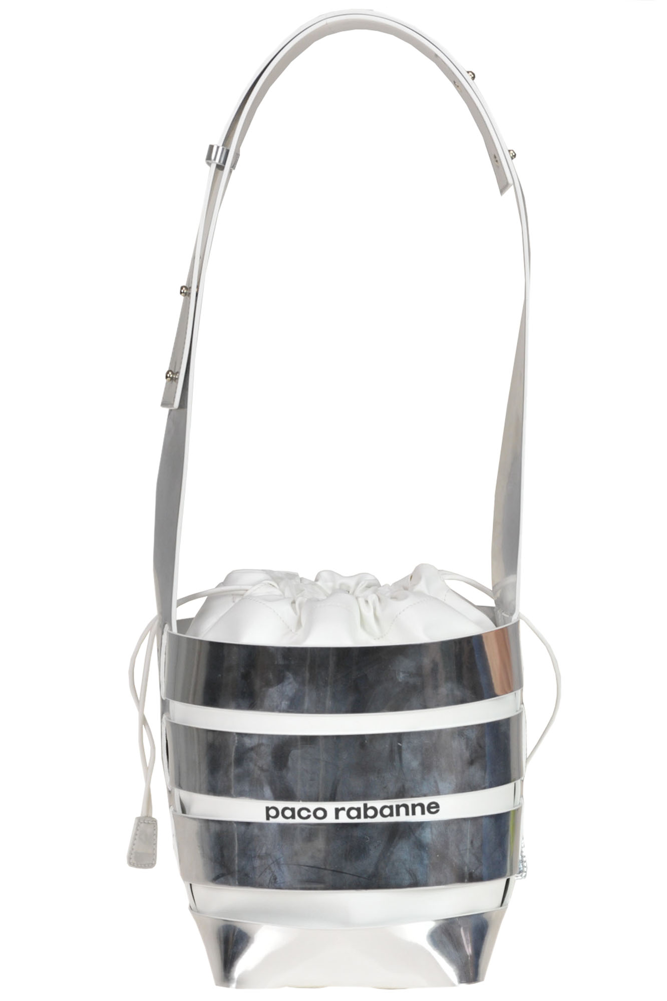 Paco Rabanne Leather Bucket Bag In Silver