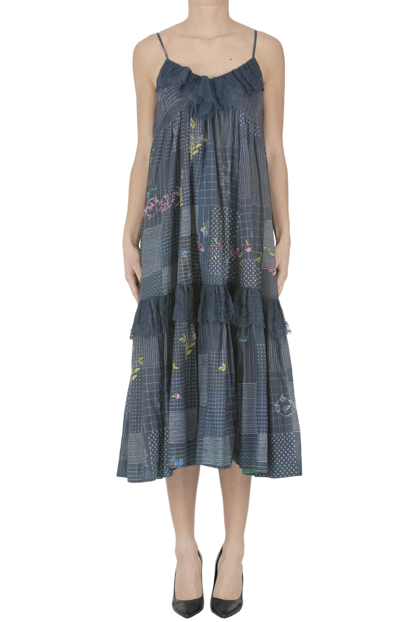 Eka Embroidered Slip Dress In Blue