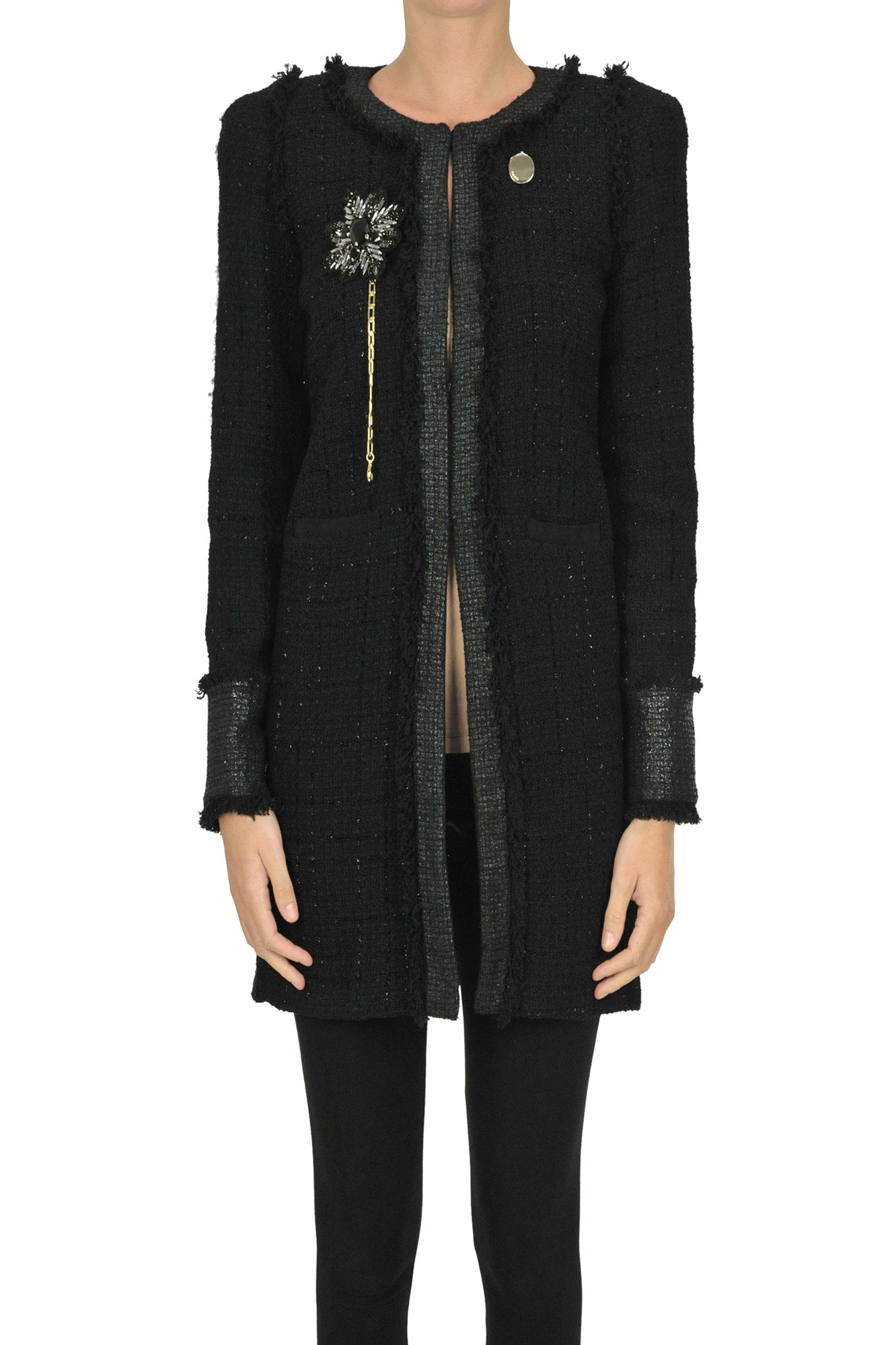 Shop Pinko Marginare Tweed Coat In Black