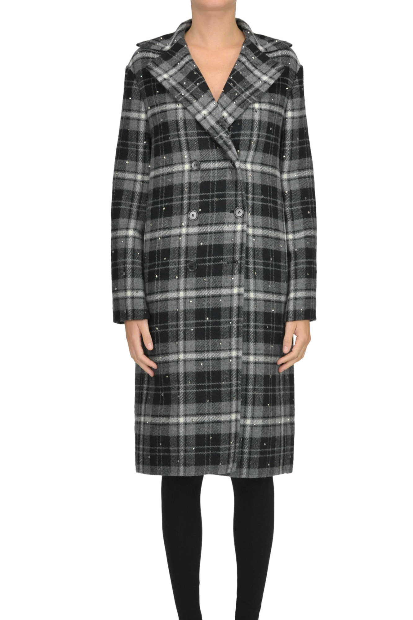 Ermanno Scervino Checked Print Coat With Studs In Charcoal