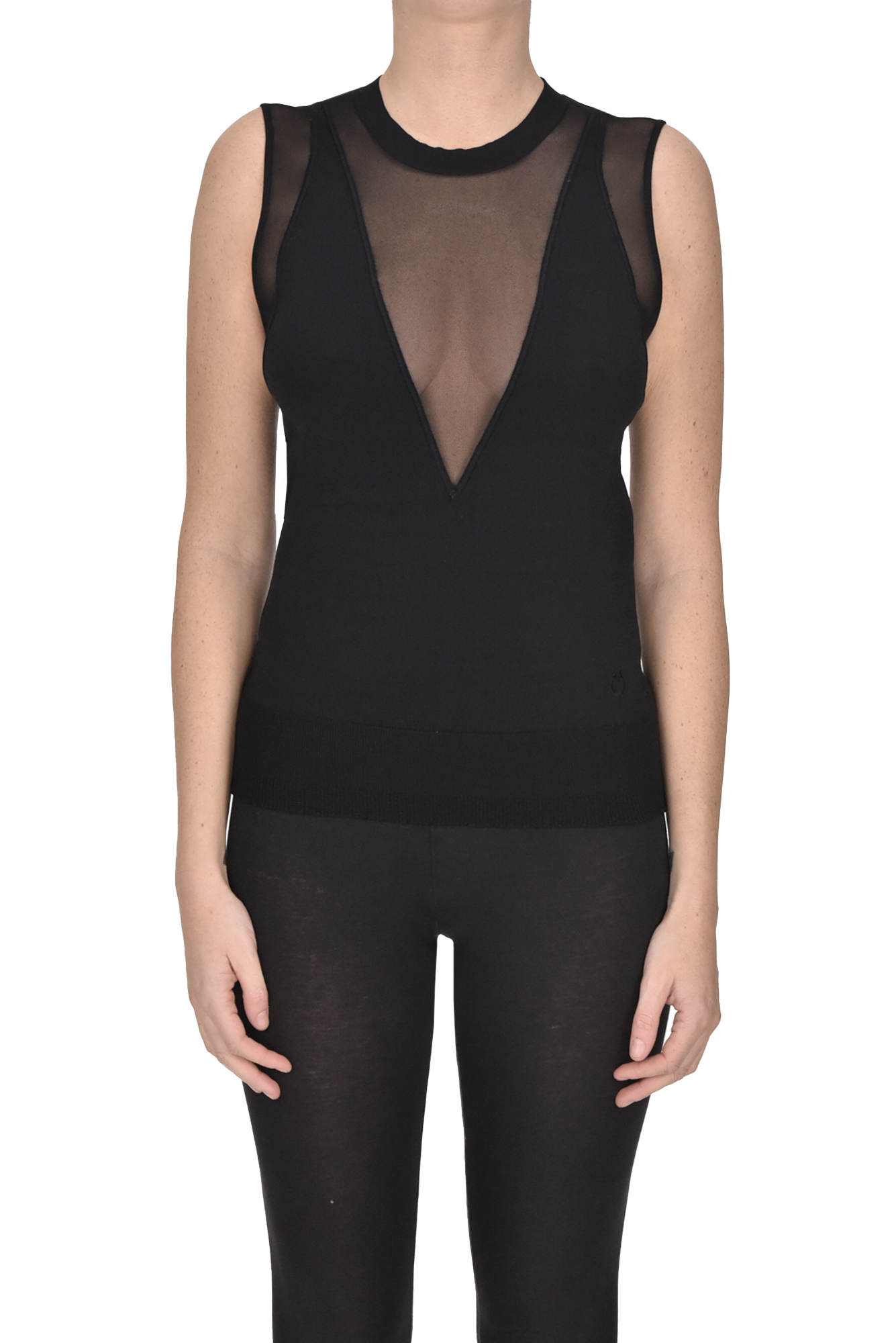 Pinko Mock-neck Sleeveless Sheer Top In Black