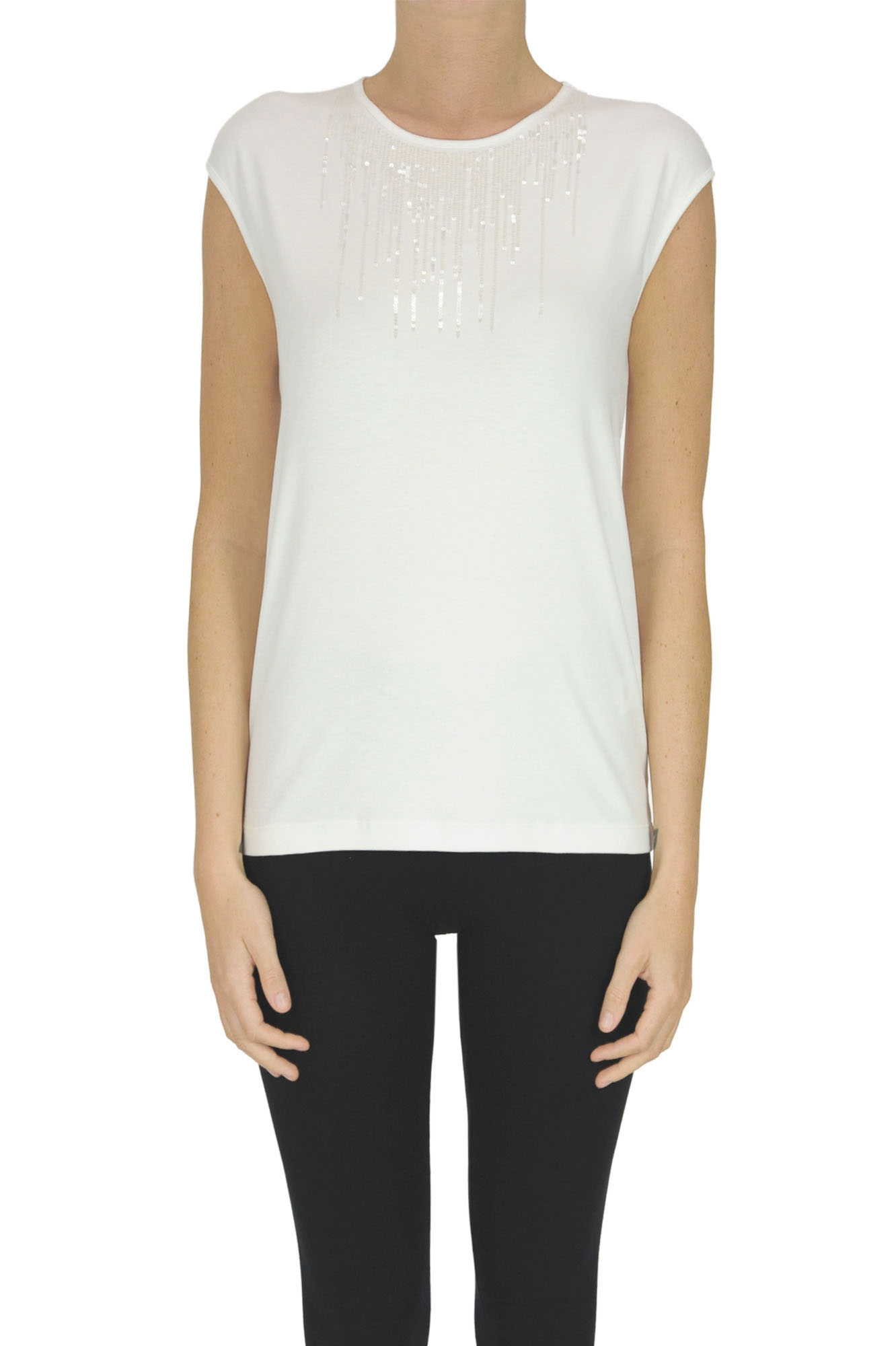 Top in cotone con paillettes