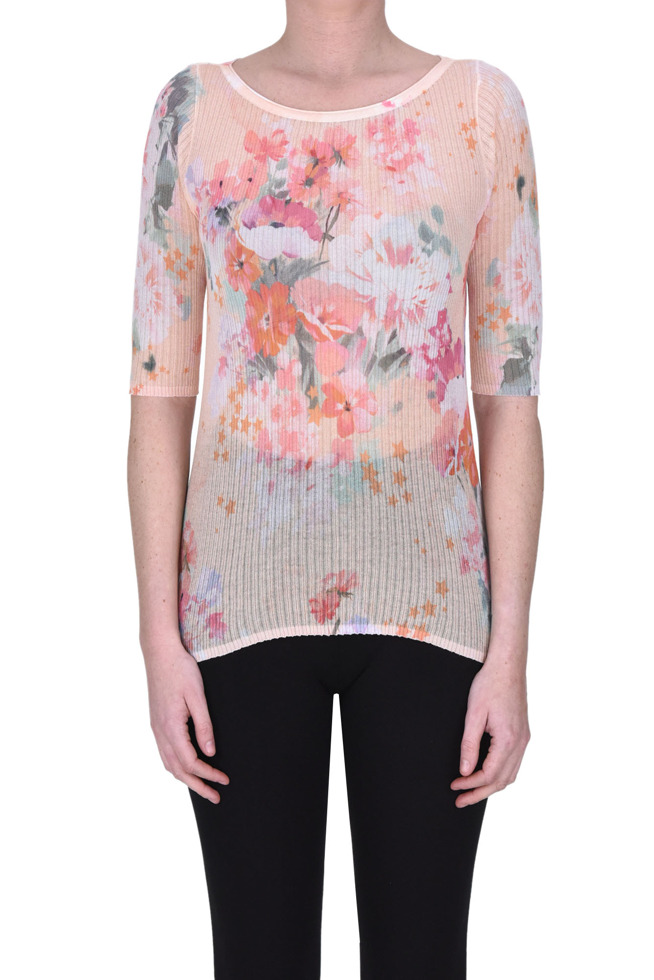 Shop Twinset Milano Flower Print Pullover In Peach