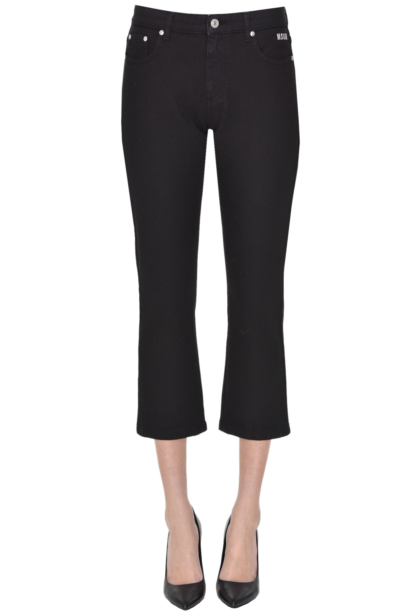 Designer logo cropped jeans