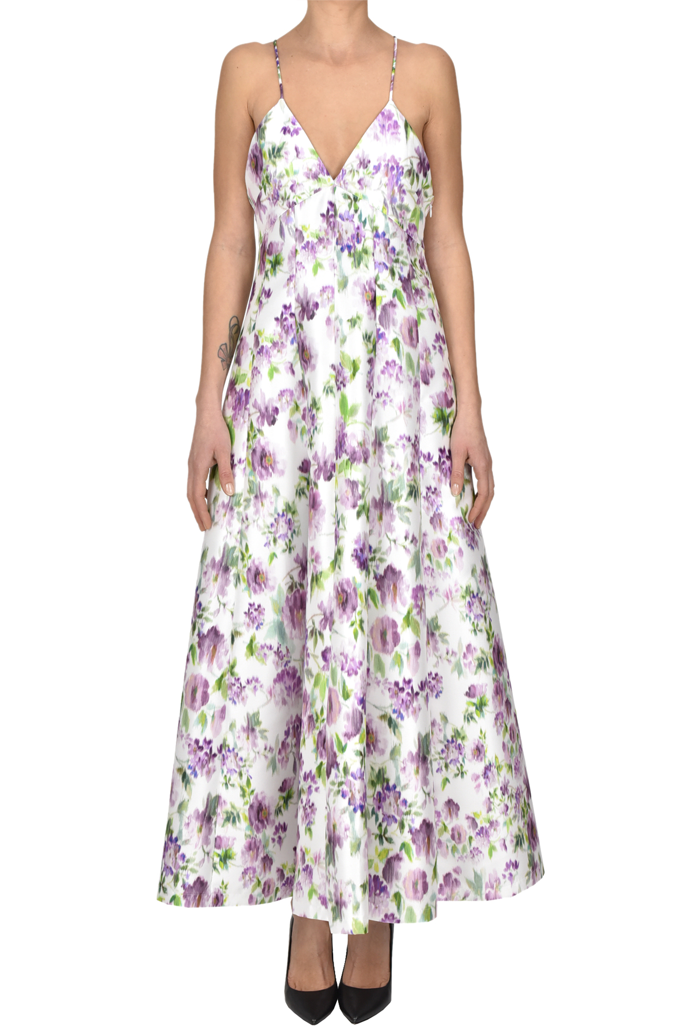 PHILOSOPHY DI LORENZO SERAFINI FLOWER PRINT TAFFETA LONG DRESS