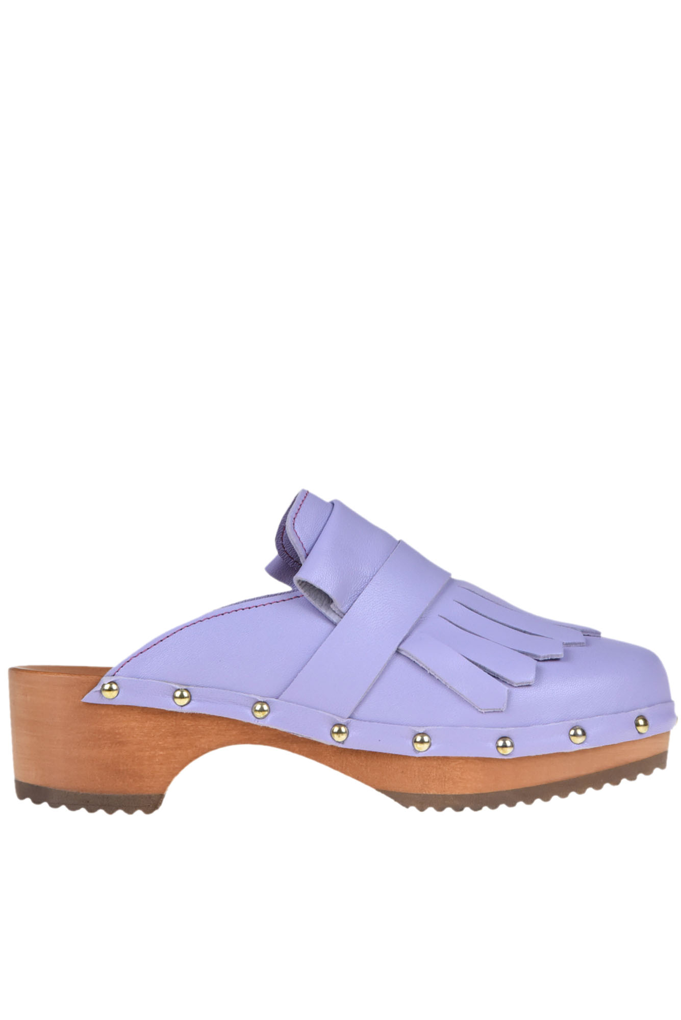 Shop Ennequadro Fringed Leather Clogs In Lavender