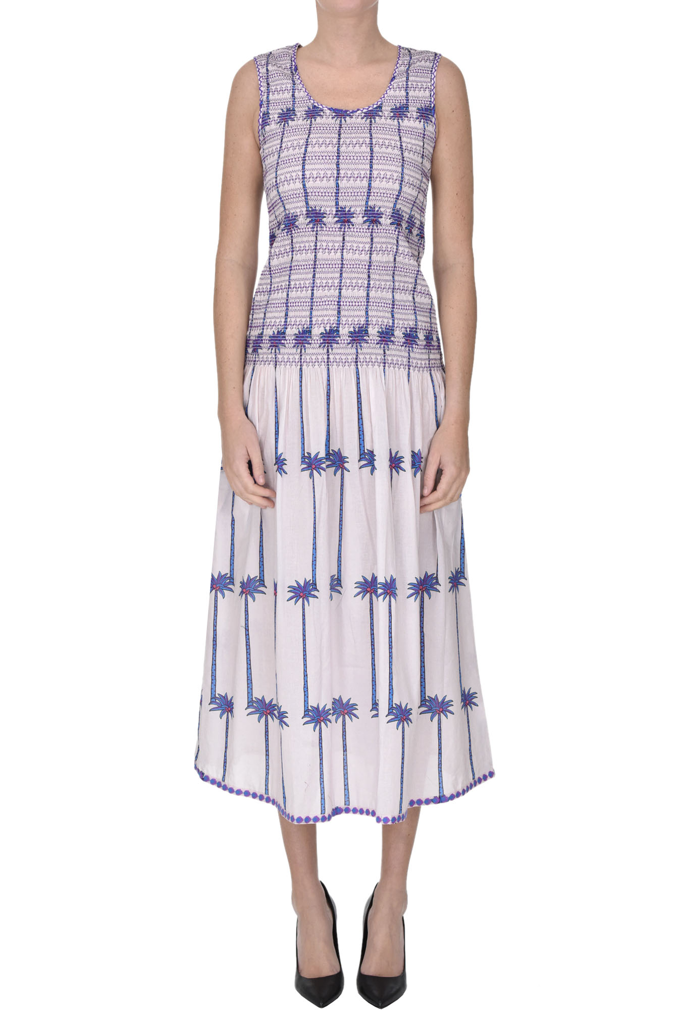 Nimo With Love Printed Organic Cotton Long Dress In Lilac