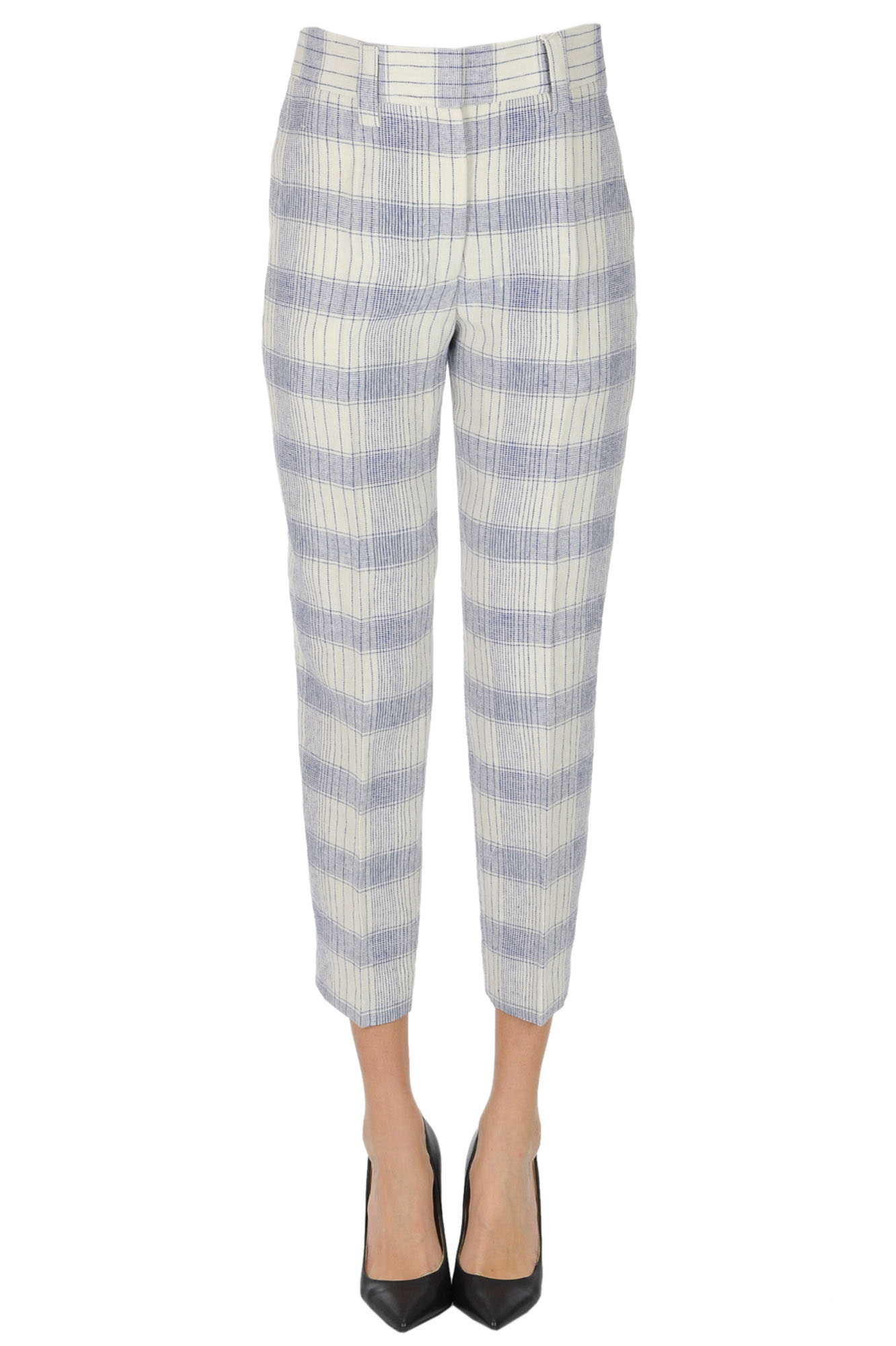 ACNE STUDIOS CHECKED PRINT LINEN TROUSERS
