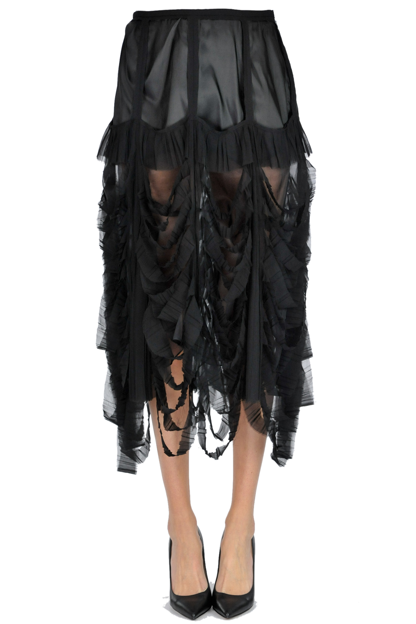Maison Margiela Pleated Crepè Skirt With Cut-out In Black | ModeSens