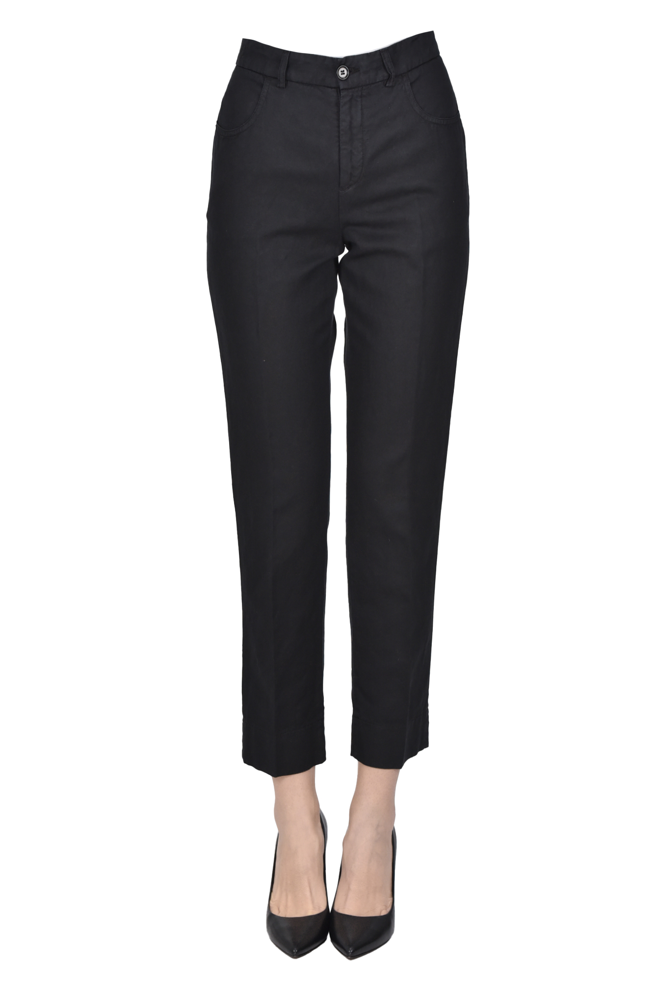 Aspesi Cotton And Linen Trousers In Black
